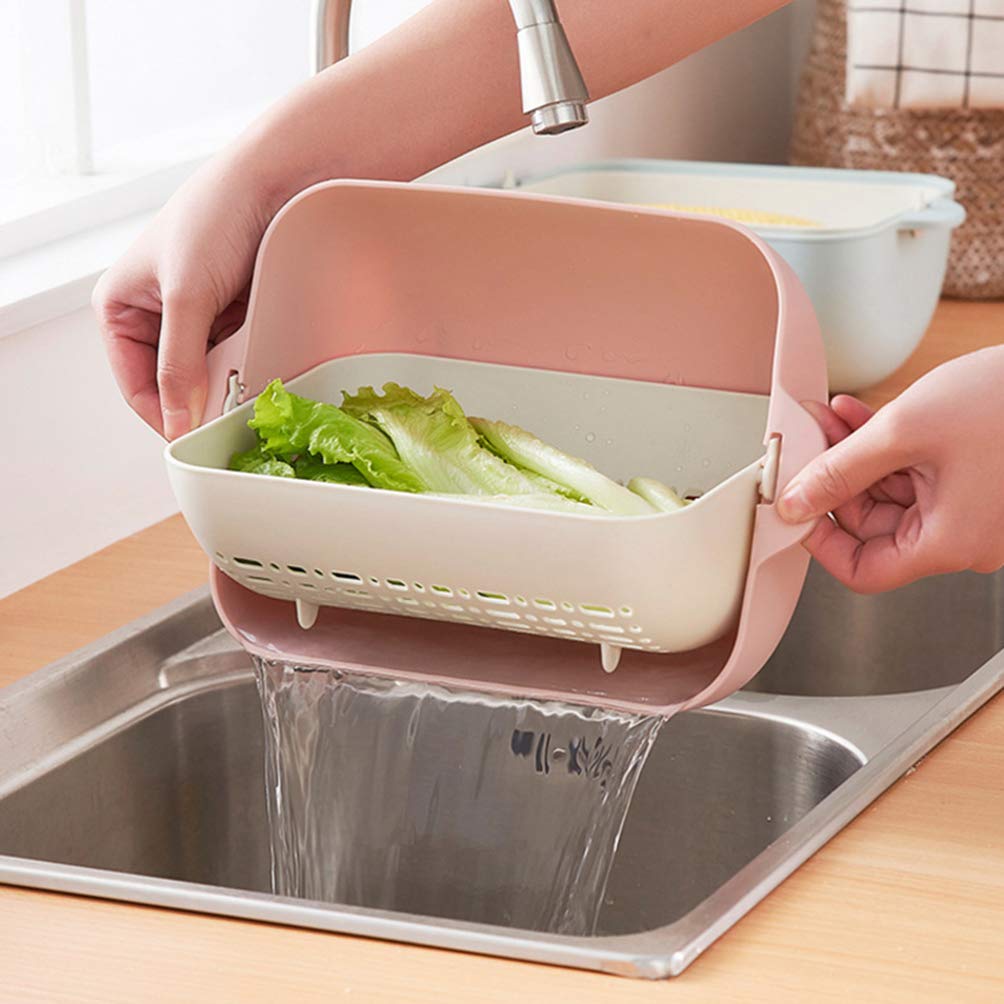 Premium Double Layer Rotating Rice Washer & Vegetable Colander - Hemoton Kitchen Strainer for Washing Rice, Fruits, and Vegetables - Ideal for Home & Restaurant Use