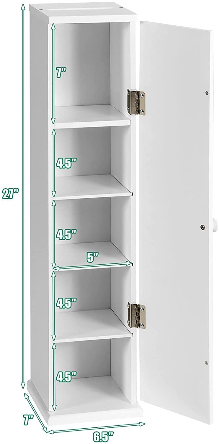 LUARANE Toilet Paper Storage Tower - Free Standing 4-Tier Bathroom Organizer with Detachable Shelves & Door - White Floor Cabinet for Toilet Paper, Towels & Bath Essentials - Perfect for Small Bathrooms, Apartments & Kitchen Storage