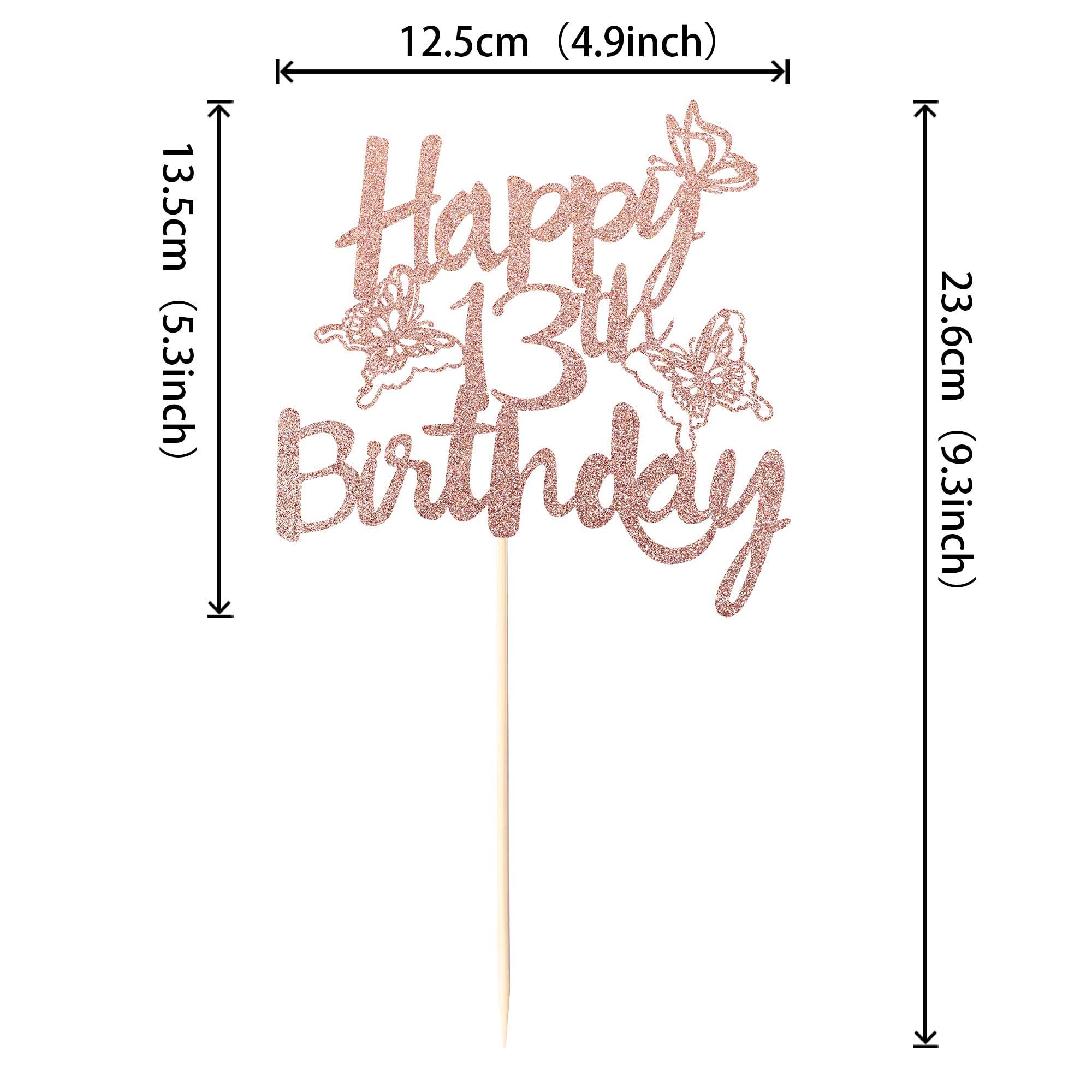 1 PCS Happy 13th Birthday Cake Topper - Glitter Butterfly, 'Hello 13', 'Cheers to 13 Years' & '13 & Fabulous' Cake Decorations for 13th Birthday Party Supplies in Rose Gold | Perfect for Teen Birthday Cakes, Anniversary Celebrations & Sweet 16 Decor