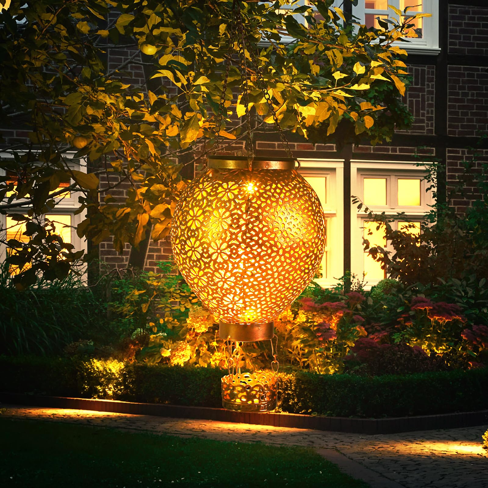 Blumacht Solar Lantern Outdoor Hanging Waterproof Decorative Metal Solar Light for Garden, Patio, Yard, Porch - Perfect for Evening Gatherings, Wedding Decor & Pathway Lighting