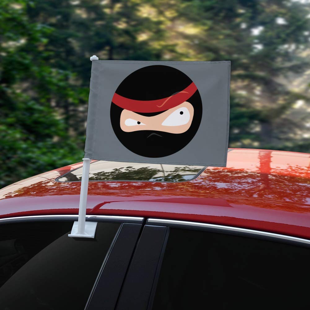 Funny Ninja Face Head Car Truck Flag with Window Clip-On Pole Holder - Perfect for Tailgating, Parades & Sports Events