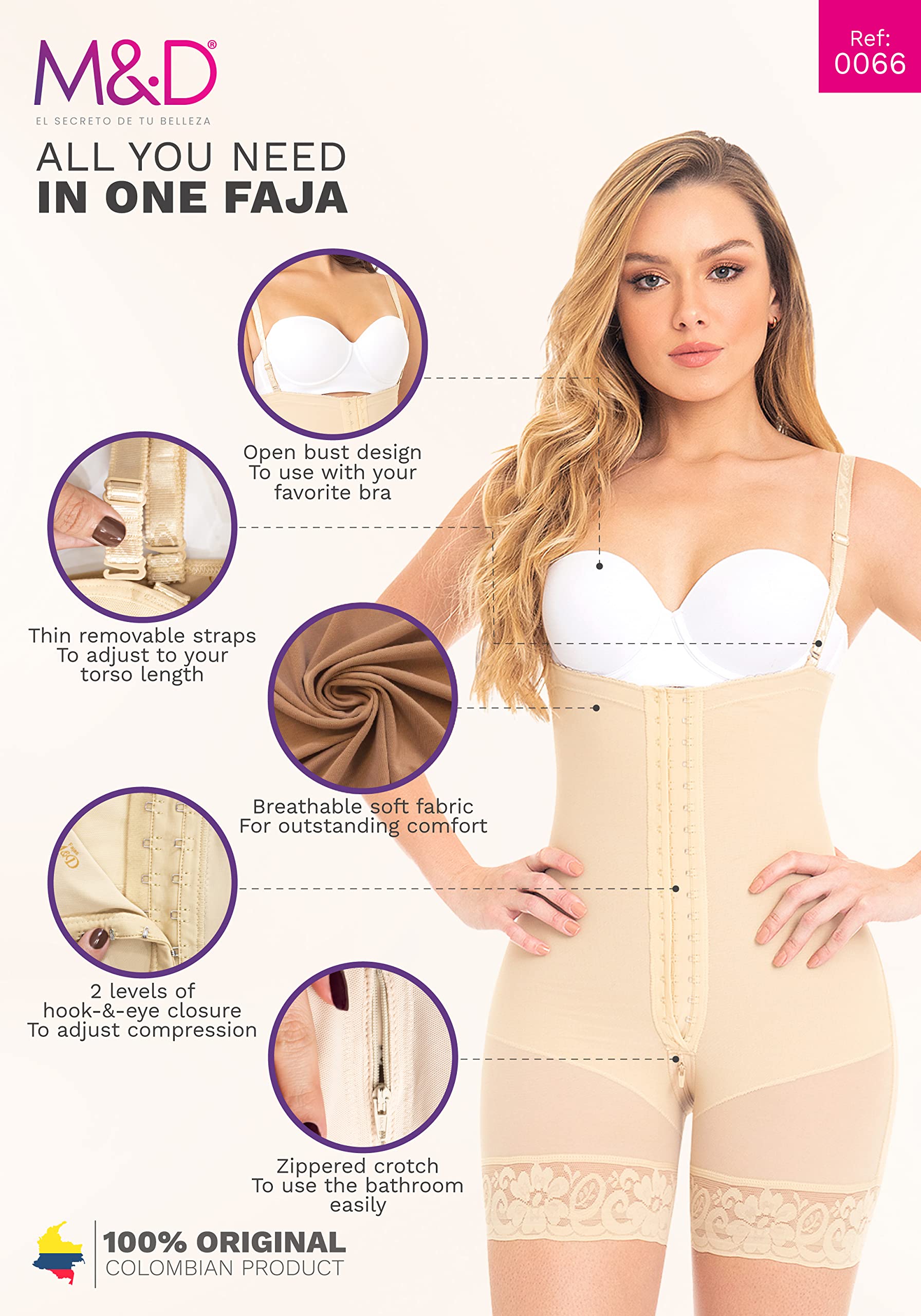 Strapless Colombian Postpartum Girdle for Women - M&D Fajas Reductoras y Moldeadoras - Postpartum Shapewear with Butt Lift - Perfect for Post-Surgery Recovery & Body Contouring