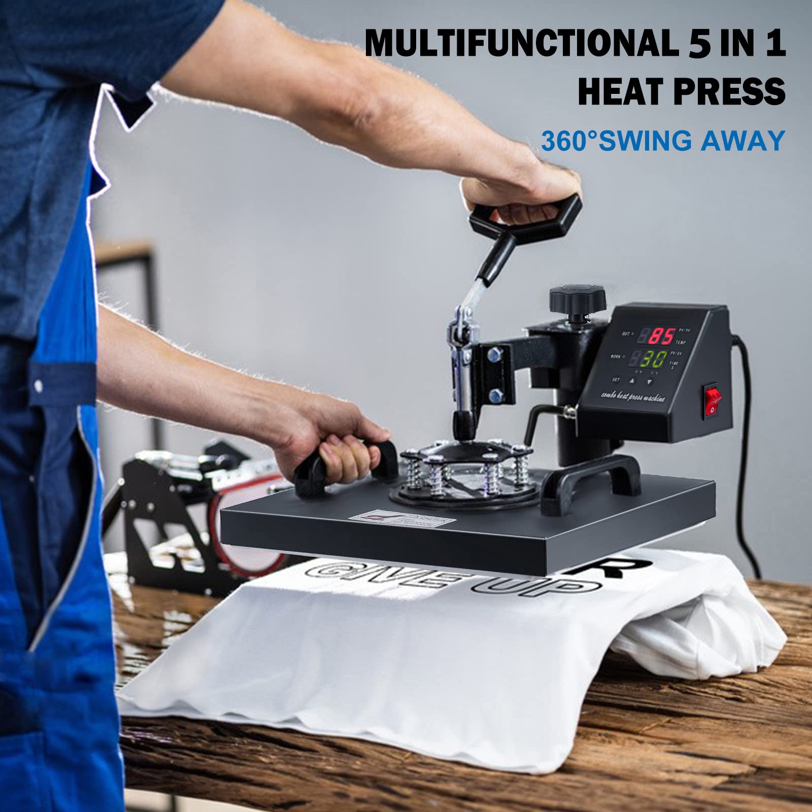 5 in 1 Multifunction Heat Press Machine 15x15 inch - T-Shirt, Hat, Mug & Plate Sublimation Transfer Press with Slide Out Design | Perfect for DIY Crafts, Custom Apparel & Small Business Printing