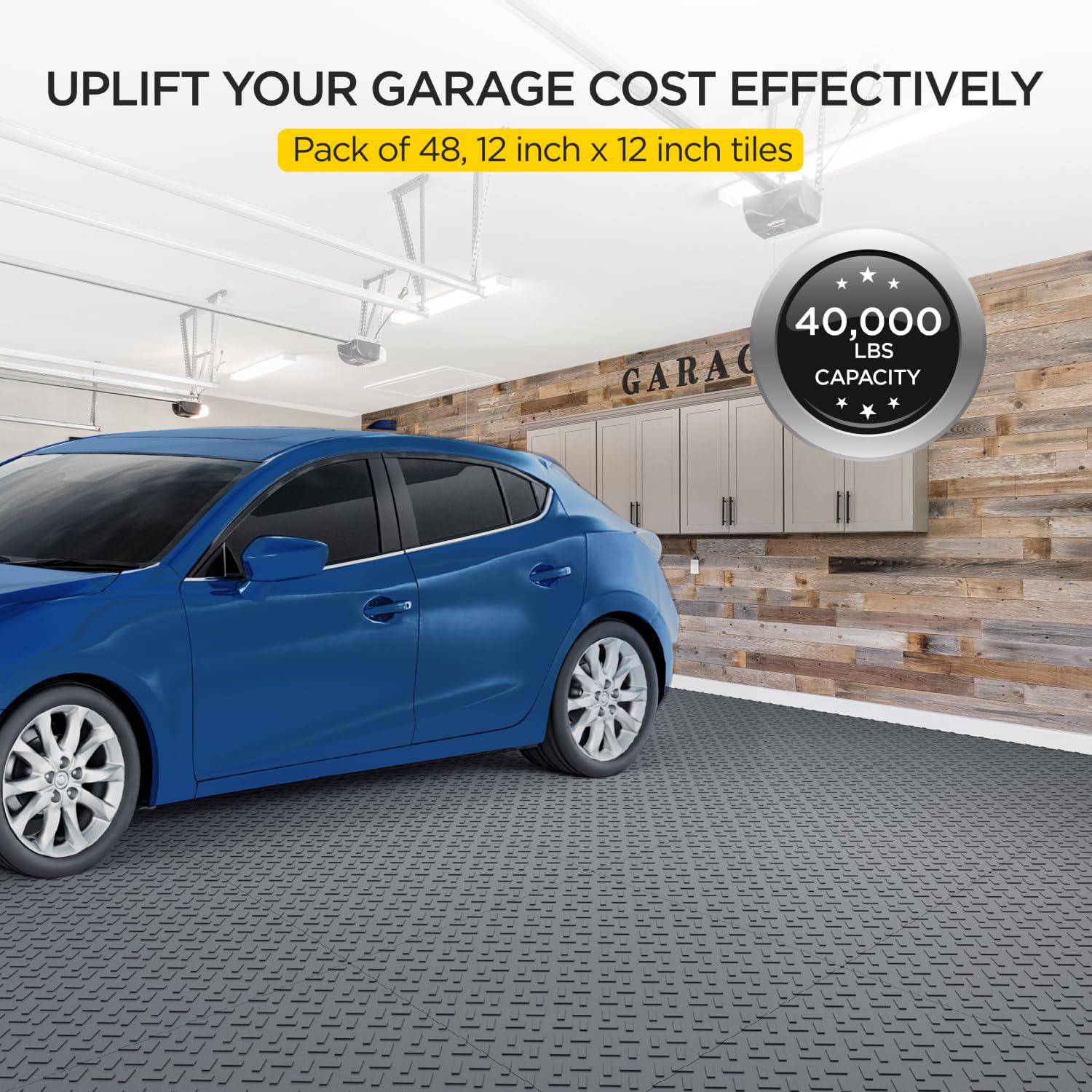 Interlocking Garage Floor Tiles - 48 Pack of 12x12 Inch Anti-Slip, Oil & Stain Resistant Tiles with 40,000 lbs Load Capacity (Gray) - Perfect for Home Garages, Workshops & Commercial Spaces