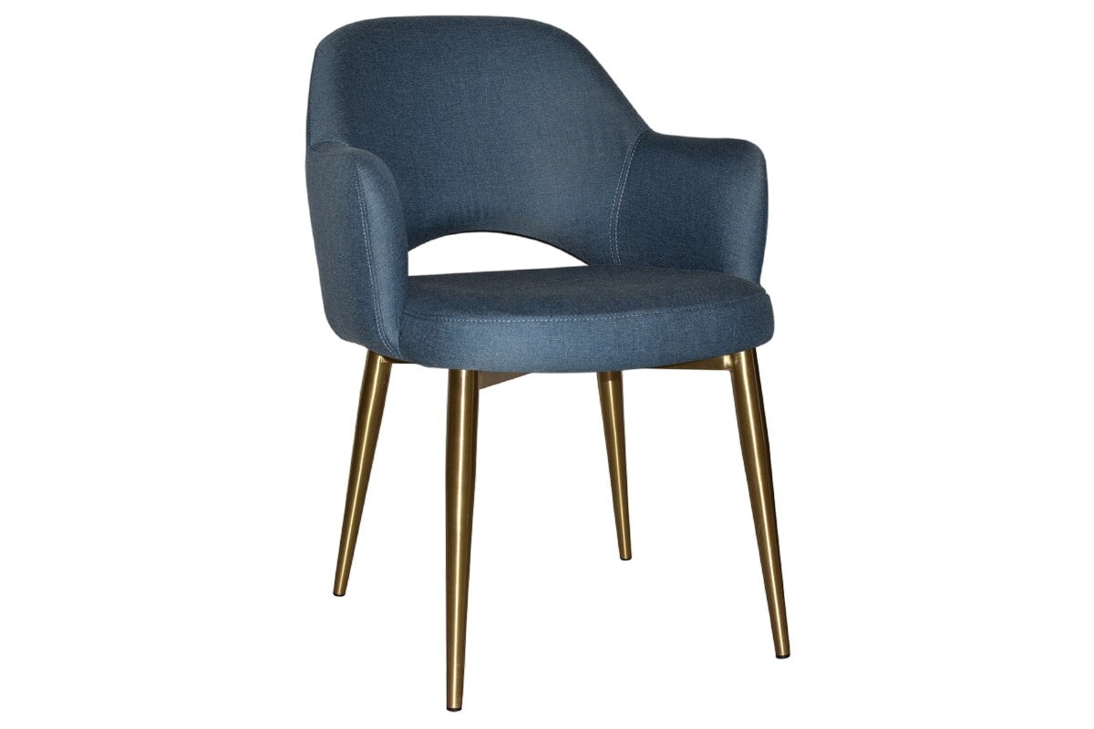 EZ Hospitality Cairo Indoor Armchair with Slim Brass Metal Base - 4 Leg Modern Dining Chair for Living Room, Bedroom, and Office Decor