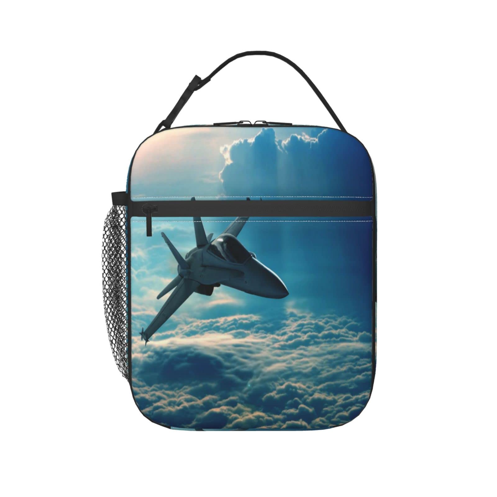 BORWTGY Insulated Lunch Bag for Women & Men - Leakproof Cooler Tote for School, Work, Office, Picnic & Beach - Freezable Portable Insulation Lunch Box with Aircraft Fighter Jets Design - Perfect for Meal Prep, Outdoor Activities & Daily Commute