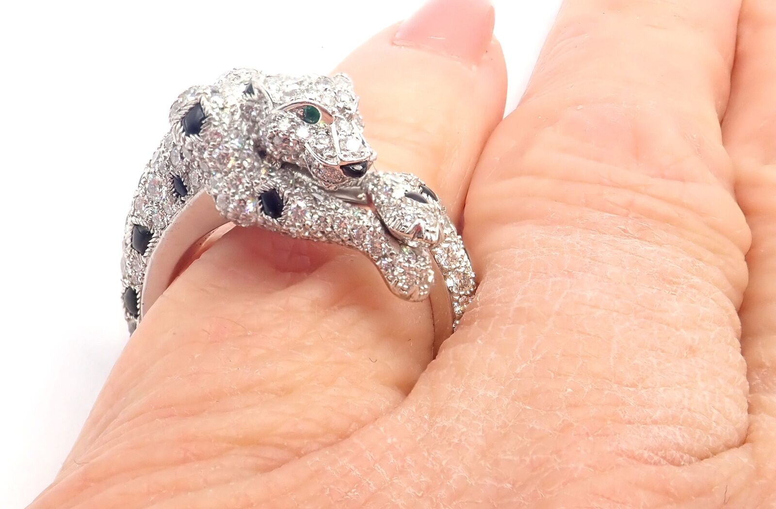 Authentic Cartier Panther Panthere 18K White Gold Diamond Onyx Ring - Luxury Jewelry for Women, Elegant Gift for Anniversary & Special Occasions