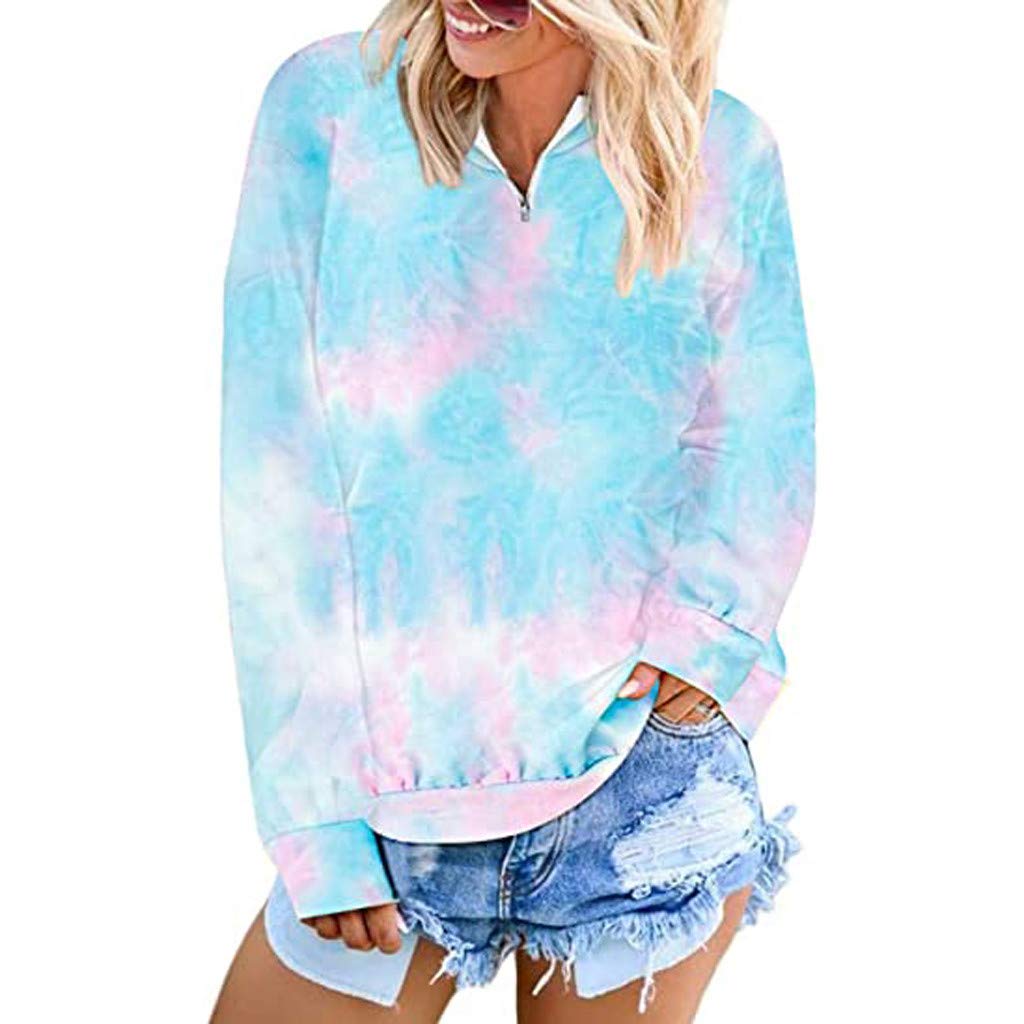 Plus Size Women's Casual Color Block Zip-Up Hoodie | Tie Dye Long Sleeve Loose Pullover Sweatshirt Tops for Everyday Wear & Outdoor Activities
