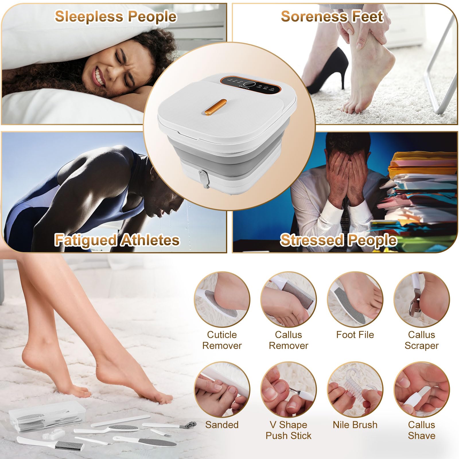 Collapsible Foot Spa Bath with Heat & Massage - Touch Screen & Remote Control, Adjustable Temperature, Timer, Bubble Function - Perfect for Relaxation, Pedicure & Home Spa Therapy