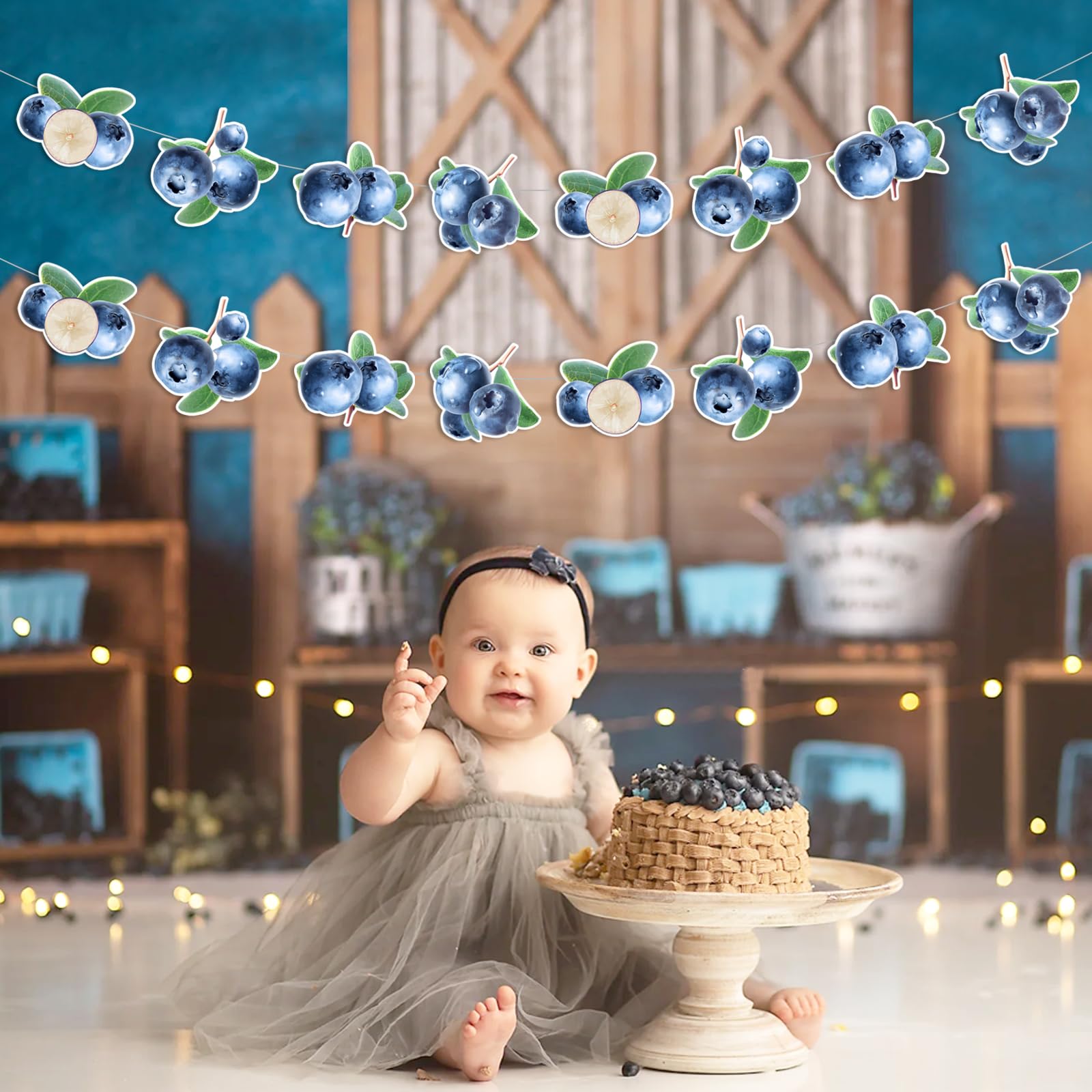 Kreatwow Blueberry Birthday Decorations - 2pcs Blueberry Garlands for Fruit Theme Party, Summer Birthday Party Decor - Perfect for Baby Showers, Bridal Showers & Summer Picnics