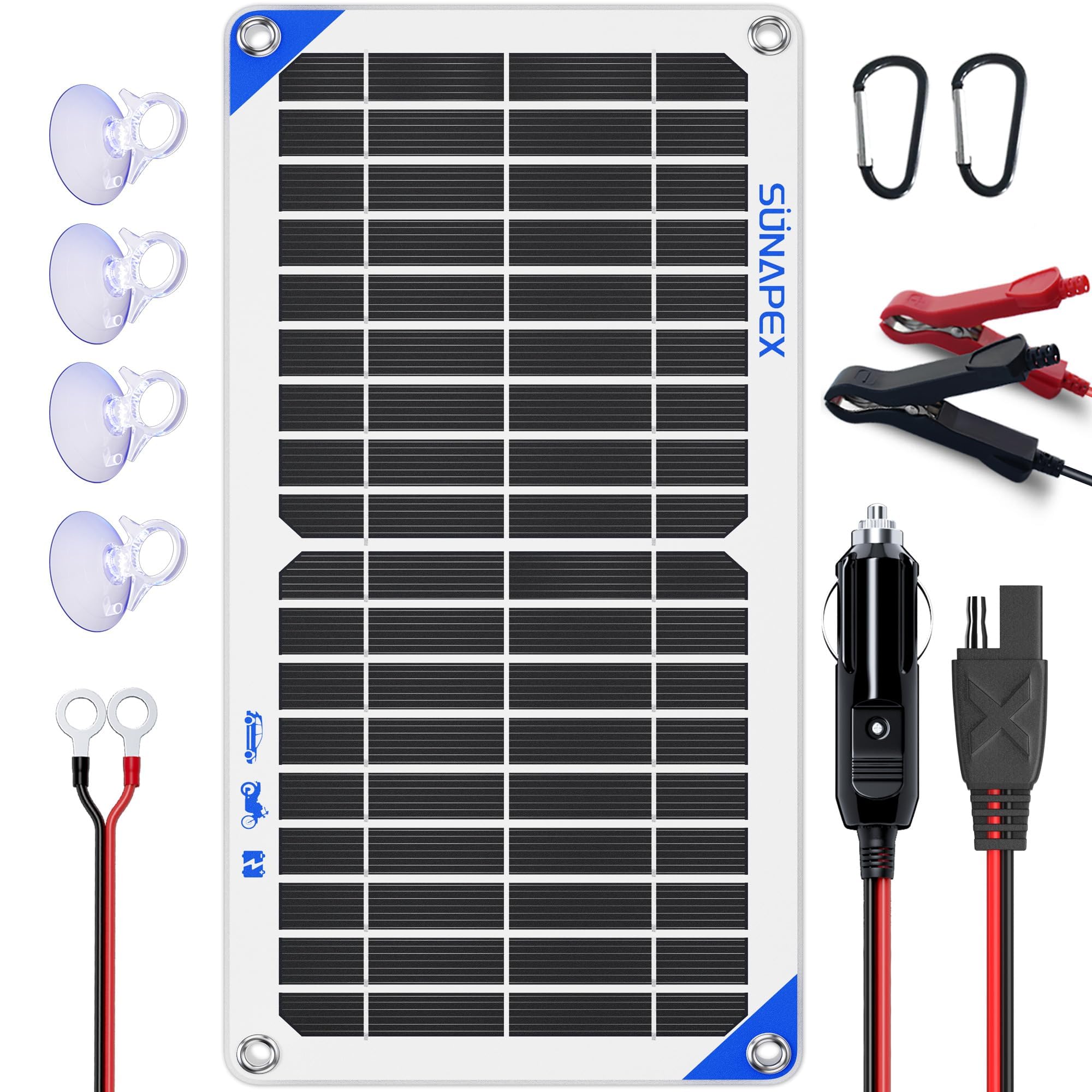 SUNAPEX 10W Solar Battery Charger for Car, Boat, Truck - Waterproof & Portable