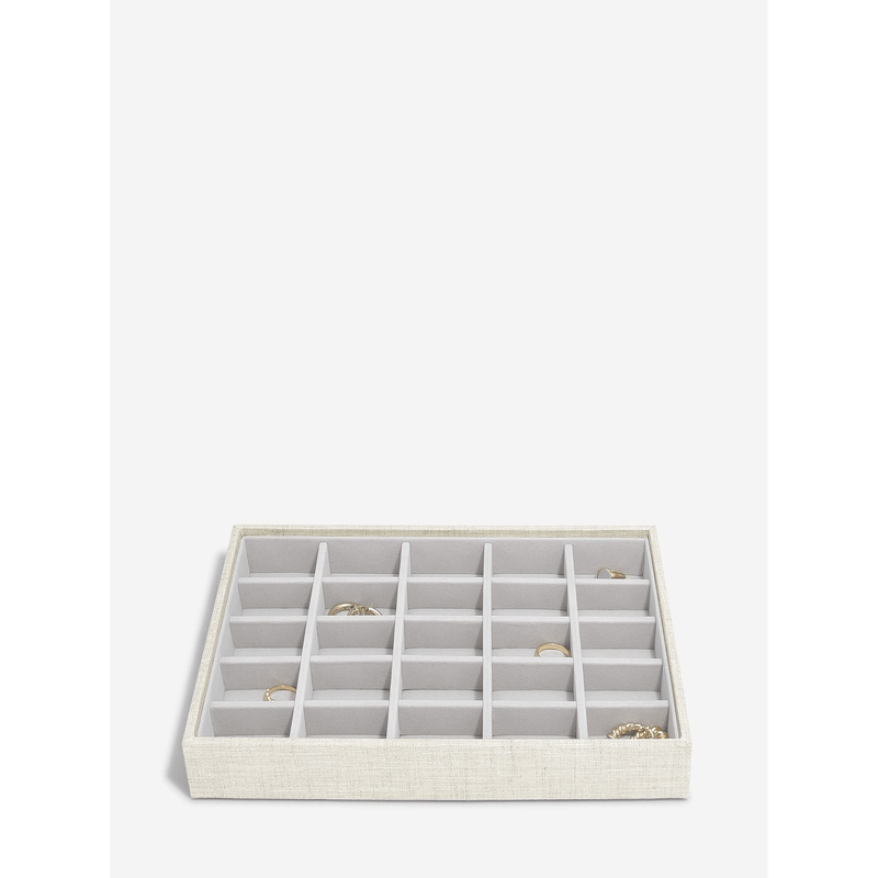 Stackers Classic 25 Section Layer Oatmeal Linen Organizer for Closet, Drawer & Storage - Perfect for Jewelry, Makeup & Small Accessories Organization