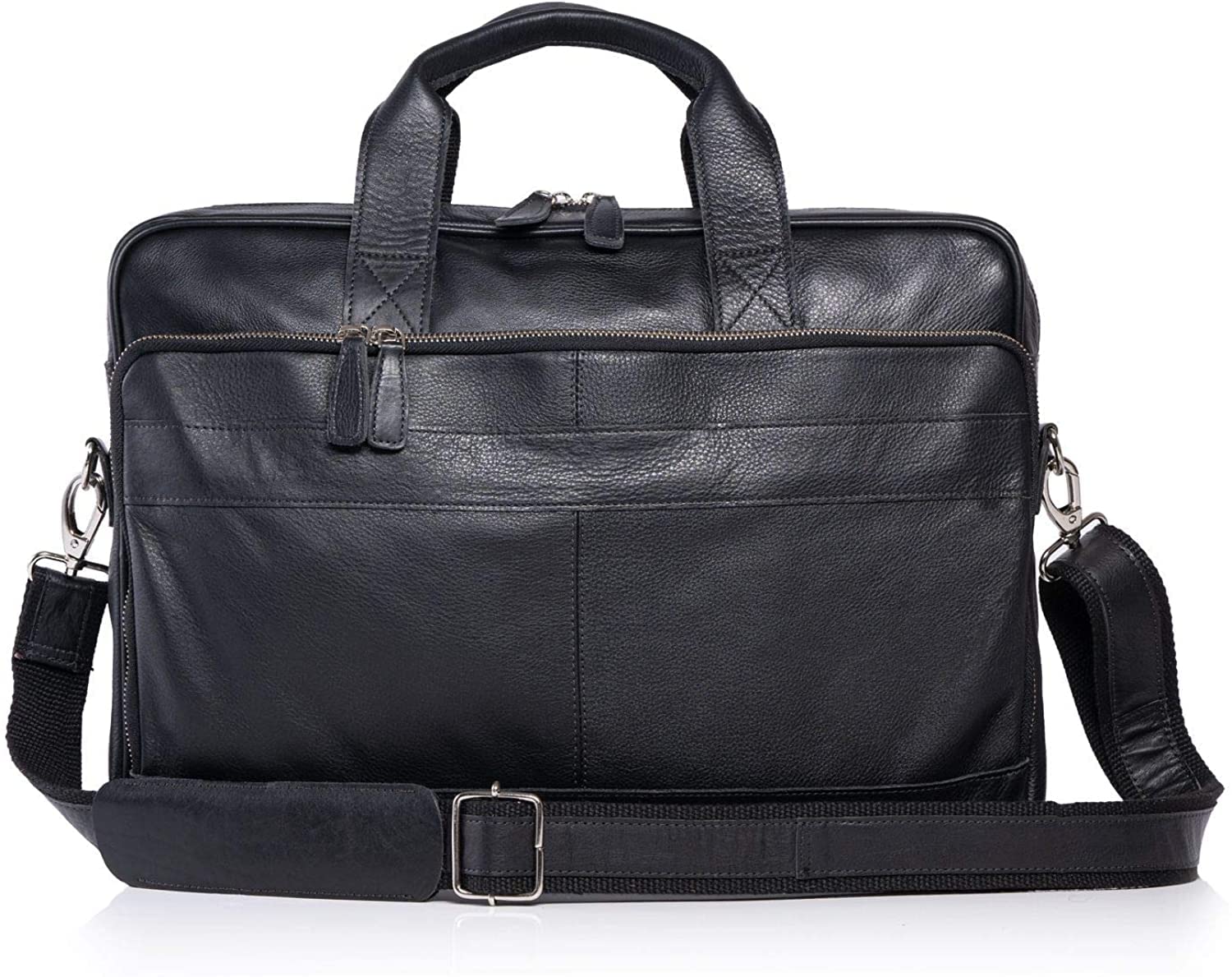 Premium 18 Inch Leather Laptop Briefcase for Men & Women - Stylish Messenger Bag for Office, Business & Travel - Durable Satchel Work Bag (Black) - Perfect for Professionals, Commuters & Business Trips