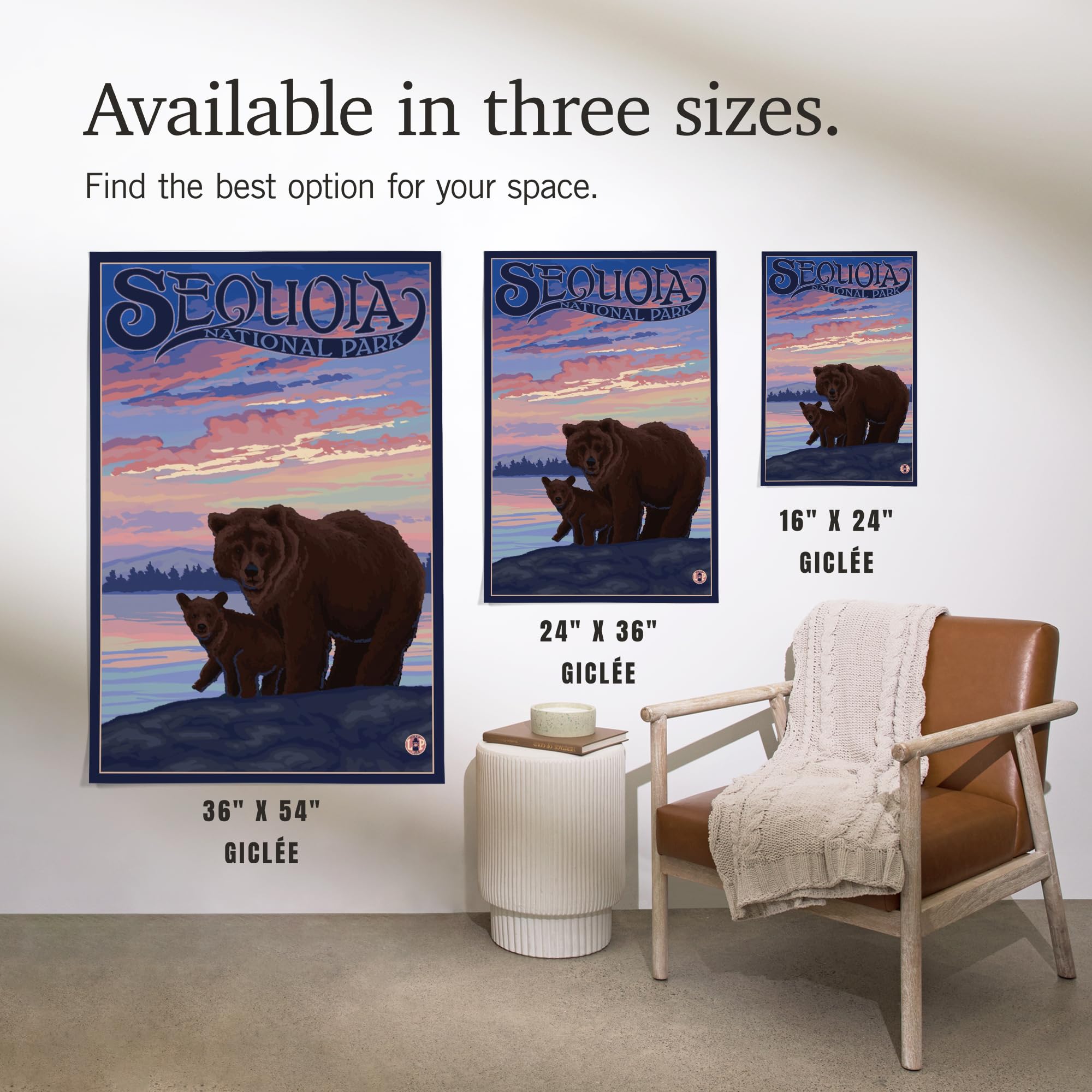 Lantern Press 16x24 Inch Giclee Art Print - Sequoia National Park California Wildlife Scene with Bear and Cub - Perfect for Home Decor, Office Wall Art & Nature Lover Gifts