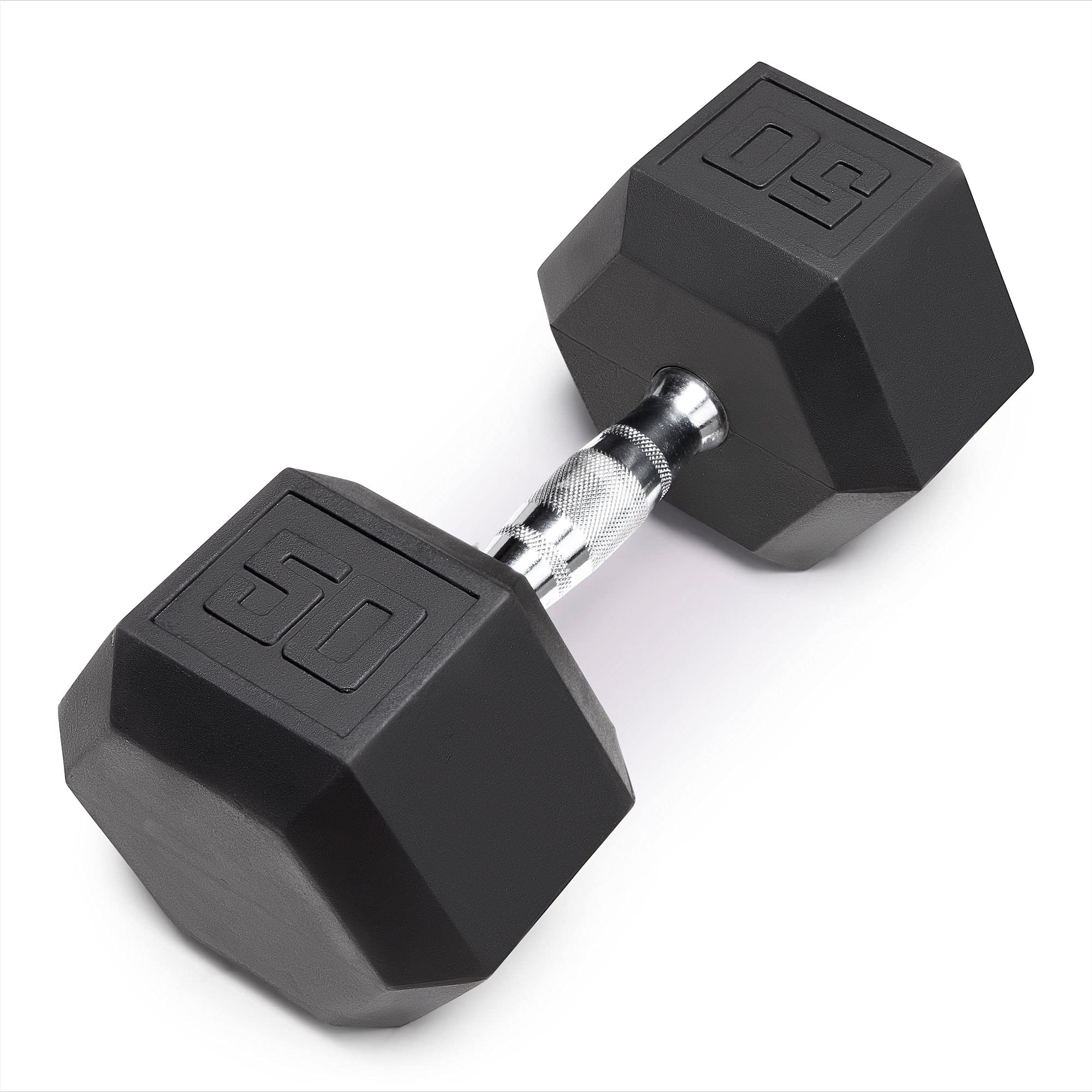 50 lbs Rubber Hex Dumbbells - Rubber Coated Solid Cast Iron Core Dumbbell for Home Gym, Strength Training & CrossFit Workouts | Non-Slip Grip, Durable & Space-Saving Design
