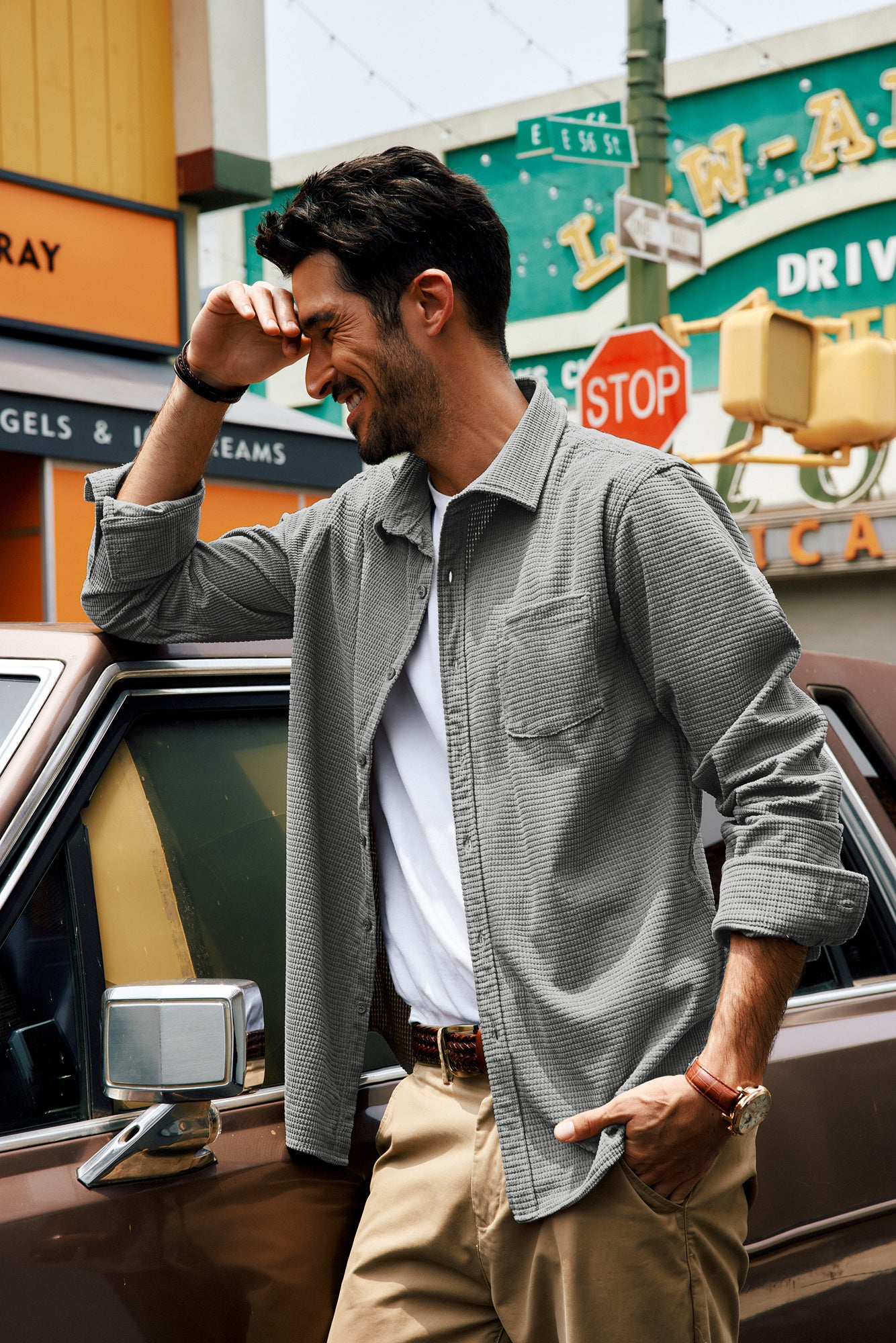 Stylish Men's Textured Long Sleeve Button-Up Shirt with Classic Collar - Perfect for Office, Casual Wear & Date Nights