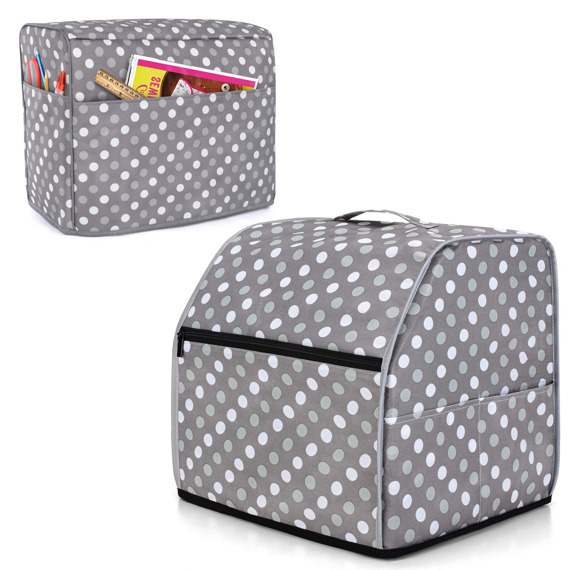 Luxja Sewing Machine and Serger Dust Cover - Universal Fit for Singer & Brother Sergers (Gray Dots Pattern) | Protects from Dust & Debris for Home & Studio Sewing Spaces