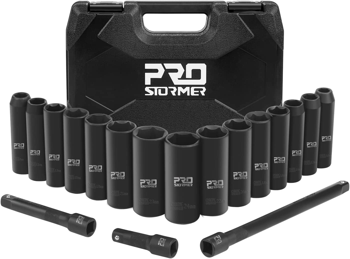 Prostormer 1/2 Inch Drive Impact Socket Set - 18-Piece Metric Set for Automotive Repair & DIY Projects - Heavy Duty Impact Sockets for Mechanics & Home Use