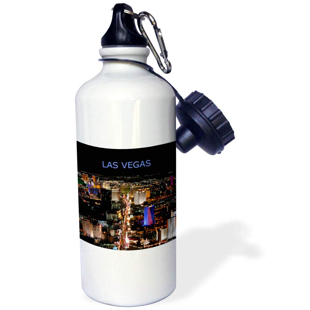 3D Rose Las Vegas The Strip Sports Water Bottle - 21 oz Insulated Stainless Steel White - Perfect for Gym, Hiking & Travel Hydration