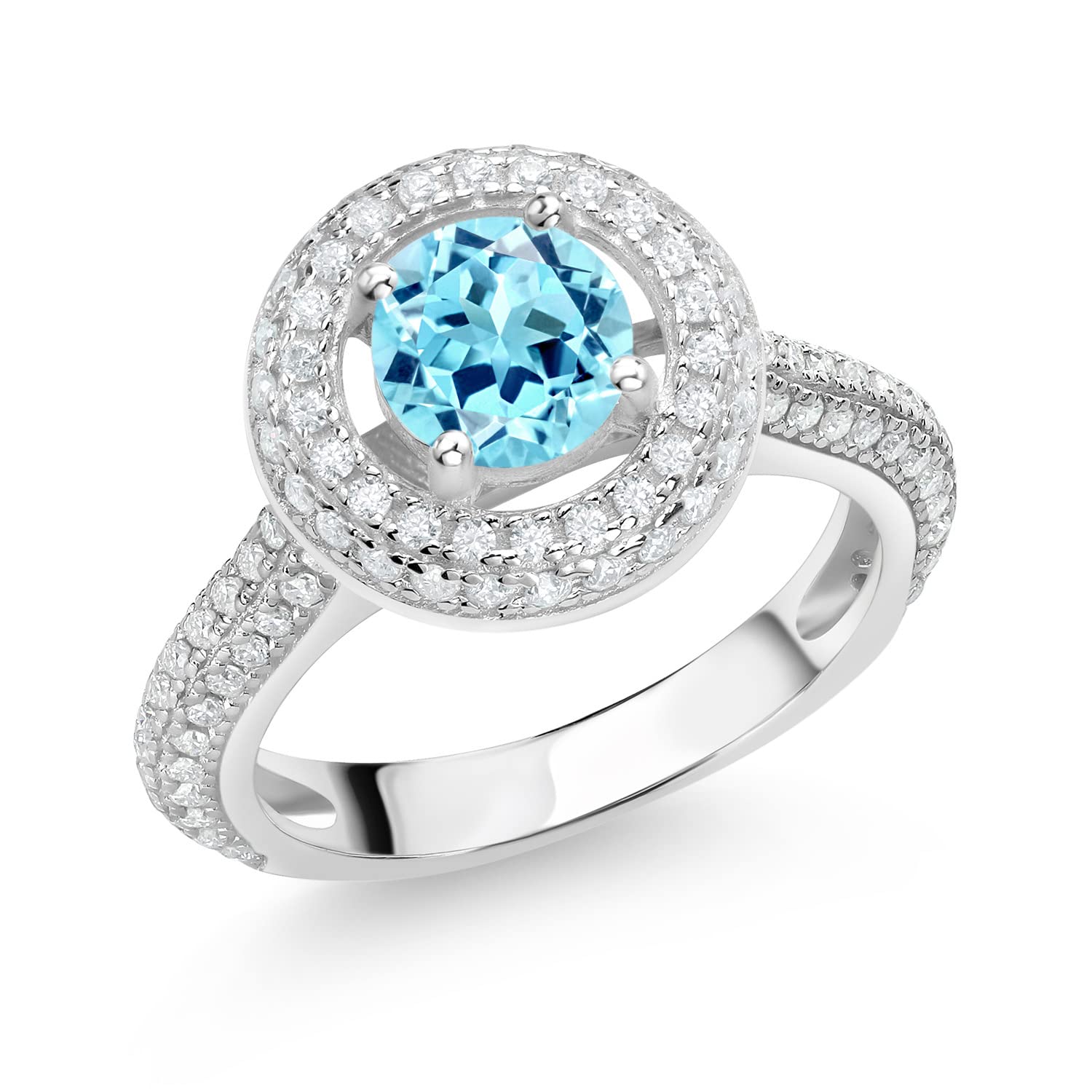Gem Stone King 925 Sterling Silver Apatite & G-H Moissanite Engagement Ring for Women (1.43 Cttw) - Perfect Proposal Gift, Wedding Jewelry & Anniversary Present