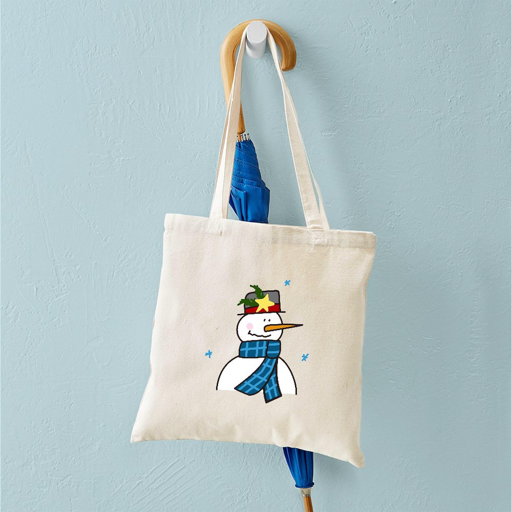 Winter Snowman Tote Bag - Natural Canvas Reusable Shopping Bag for Groceries, Beach & Holiday Gifts | Eco-Friendly & Durable