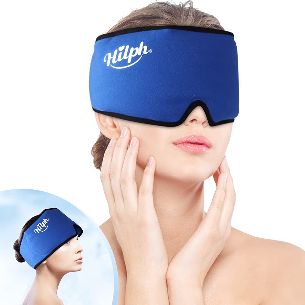 Reusable Migraine Relief Ice Head Wrap - Cold Compress Hat for Headaches, Puffy Eyes, Chemo & Sinus Relief - Blue | Perfect for Migraine Sufferers, Post-Surgery Recovery & Stress Relief at Home/Office