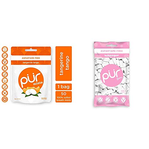 PUR 100% Xylitol Sugar-Free Breath Mints & Chewing Gum - Tangerine Tango & Bubblegum Flavors, Vegan, Non-GMO, Aspartame-Free (50 Mints + 55 Gum Pieces) - Freshen Breath After Meals & Promote Oral Health