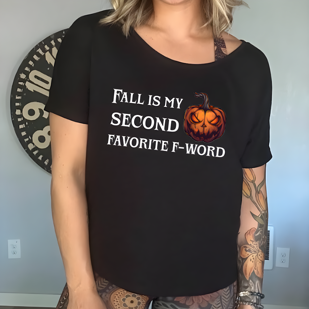 Fall Is My Second Favorite F Word Pumpkin Slouchy Tee - Cozy Autumn Graphic T-Shirt for Women | Casual Outfit Essential for Pumpkin Picking & Thanksgiving