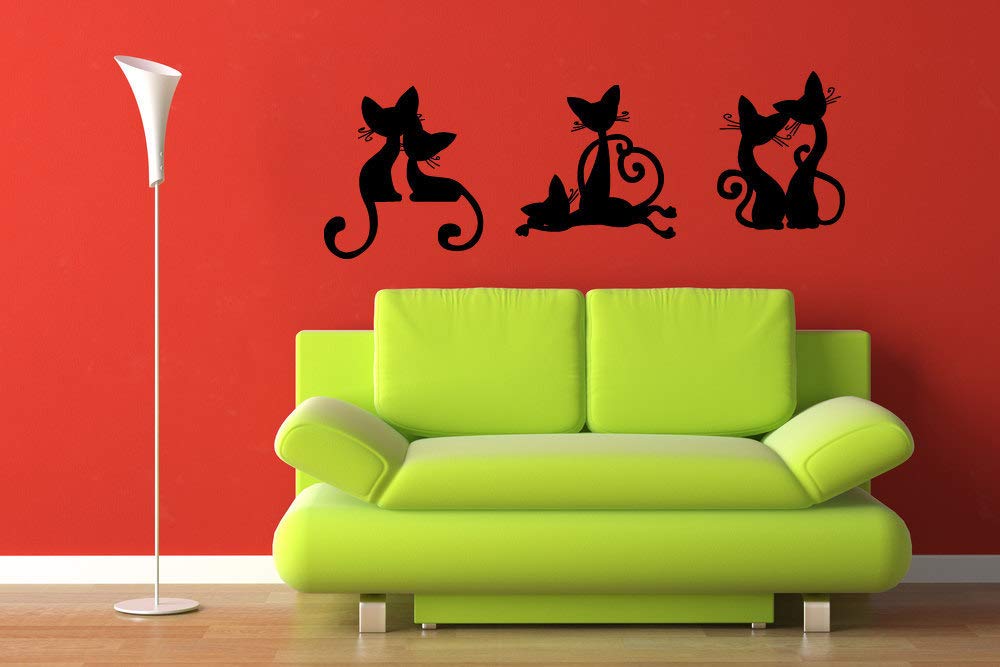 Adorable Cat Wall Decals - Set of 3 Feline-Themed Home & Office Decor | Perfect Gift for Cat Lovers & Veterinarians | Made in USA | Ideal for Living Rooms, Bedrooms & Vet Clinics
