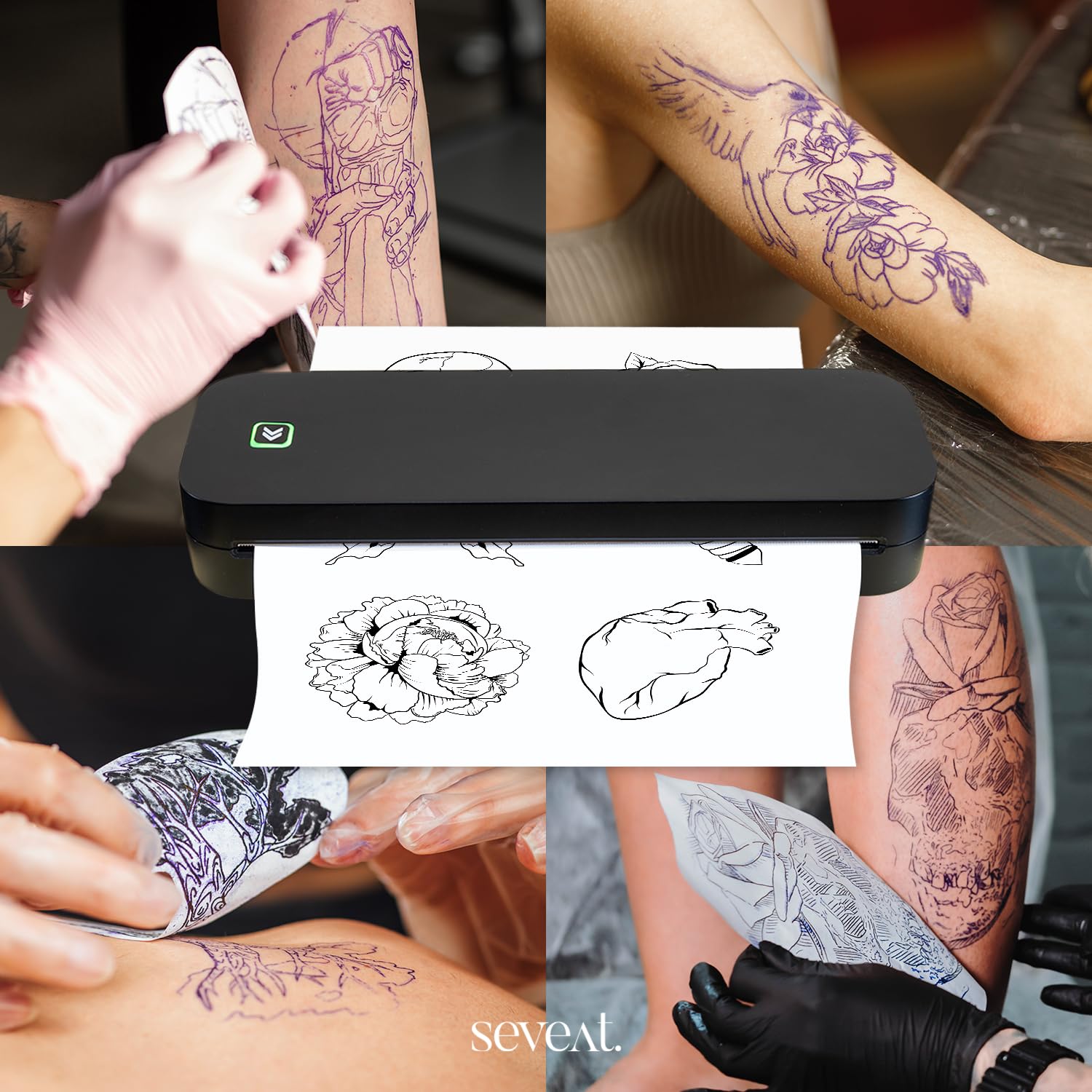 Bluetooth Thermal Tattoo Stencil Printer Machine - Wireless Tattoo Transfer Printer for iOS/Android & PC - Includes 10pcs Black Transfer Paper - Perfect for Professional Tattoo Artists & Home Studios