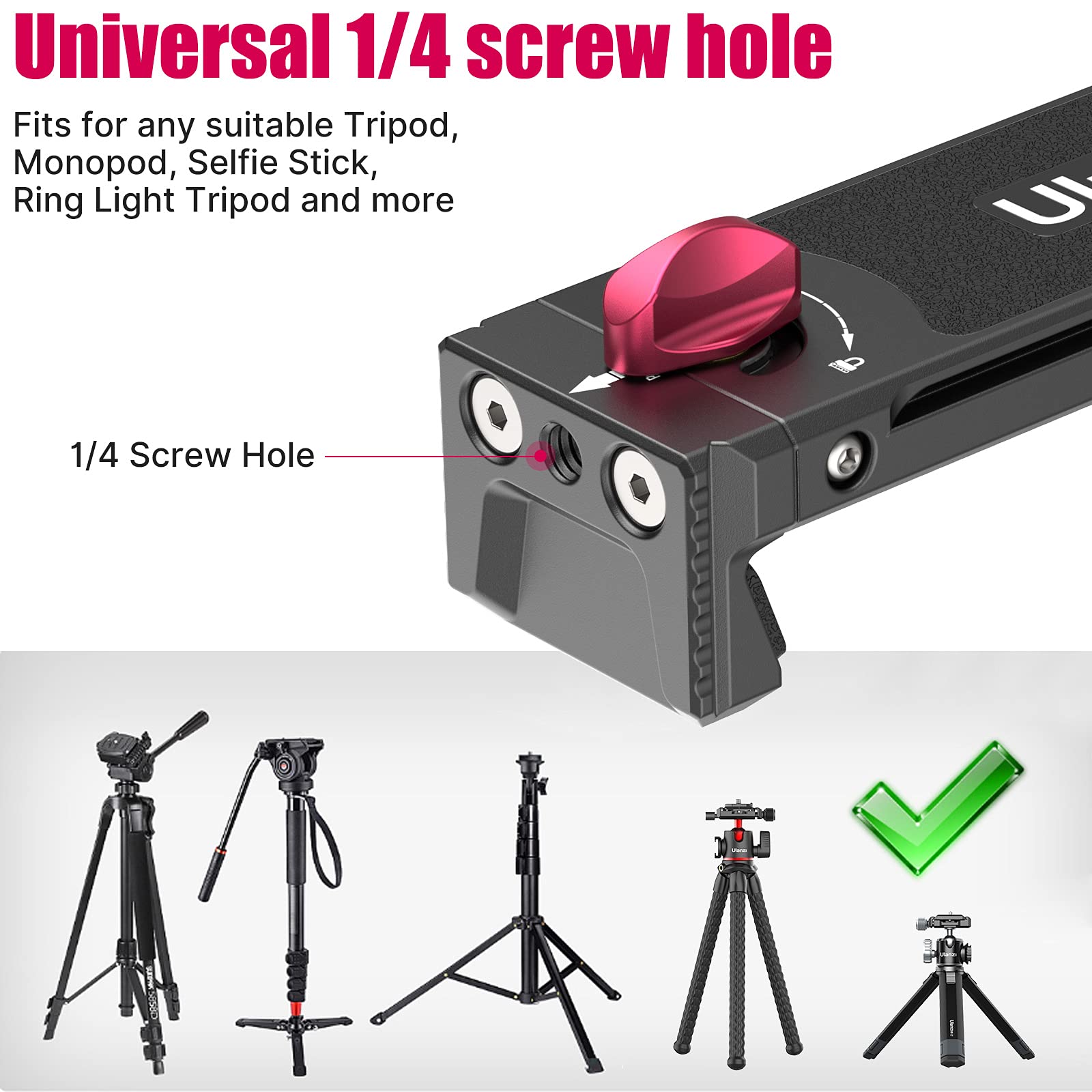 Universal Aluminum iPad Tripod Mount Holder - Adjustable U-pad III 7.9-12.9in Metal Tablet Clamp with Cold Shoe & 2 Arca Swiss QR Mounts for iPhone iPad Air Mini - Perfect for Video Recording, Live Streaming & Photography