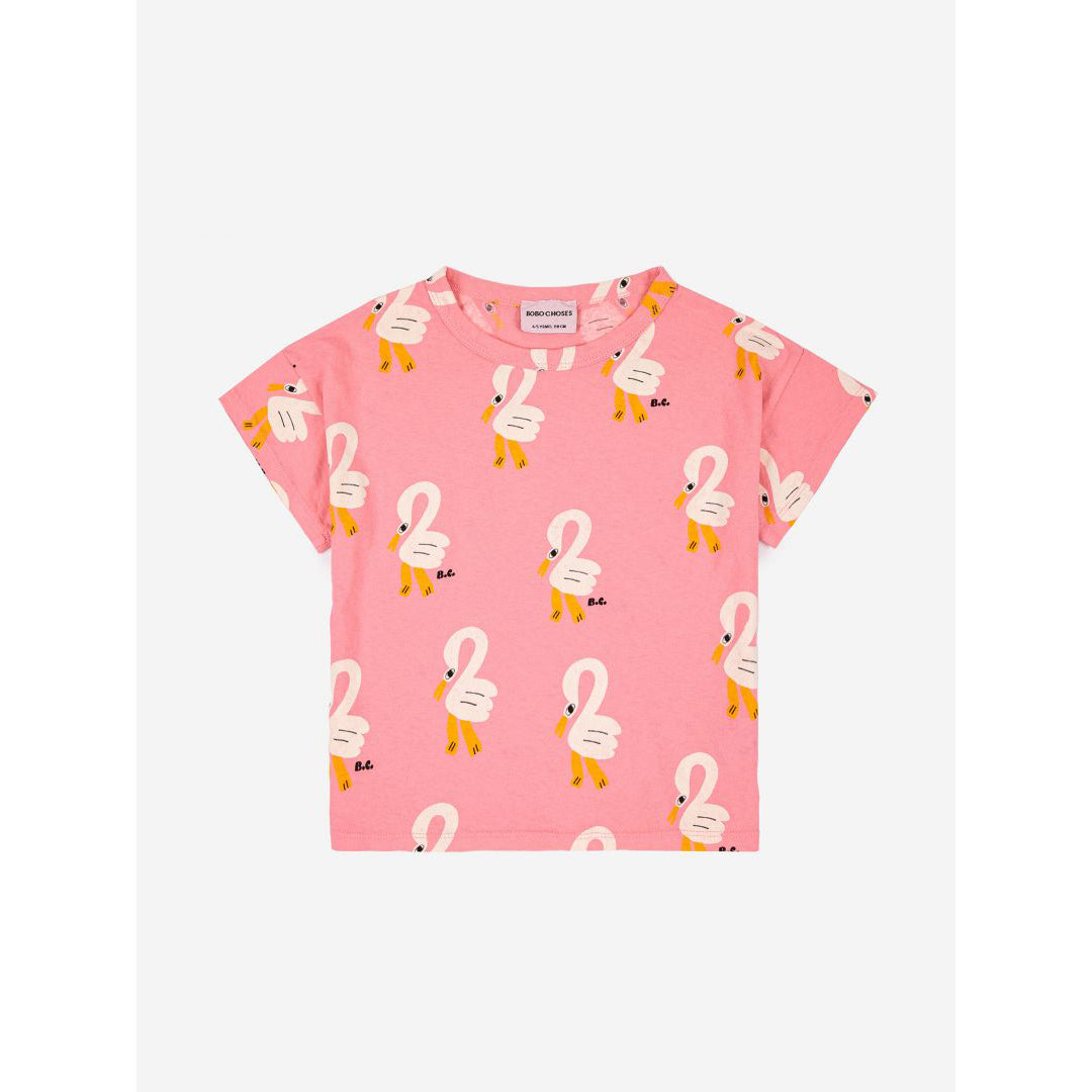 Bobo Choses Pelican Print All Over Graphic T-Shirt for Kids - Soft Cotton Casual Tee for Playdates, School & Everyday Wear