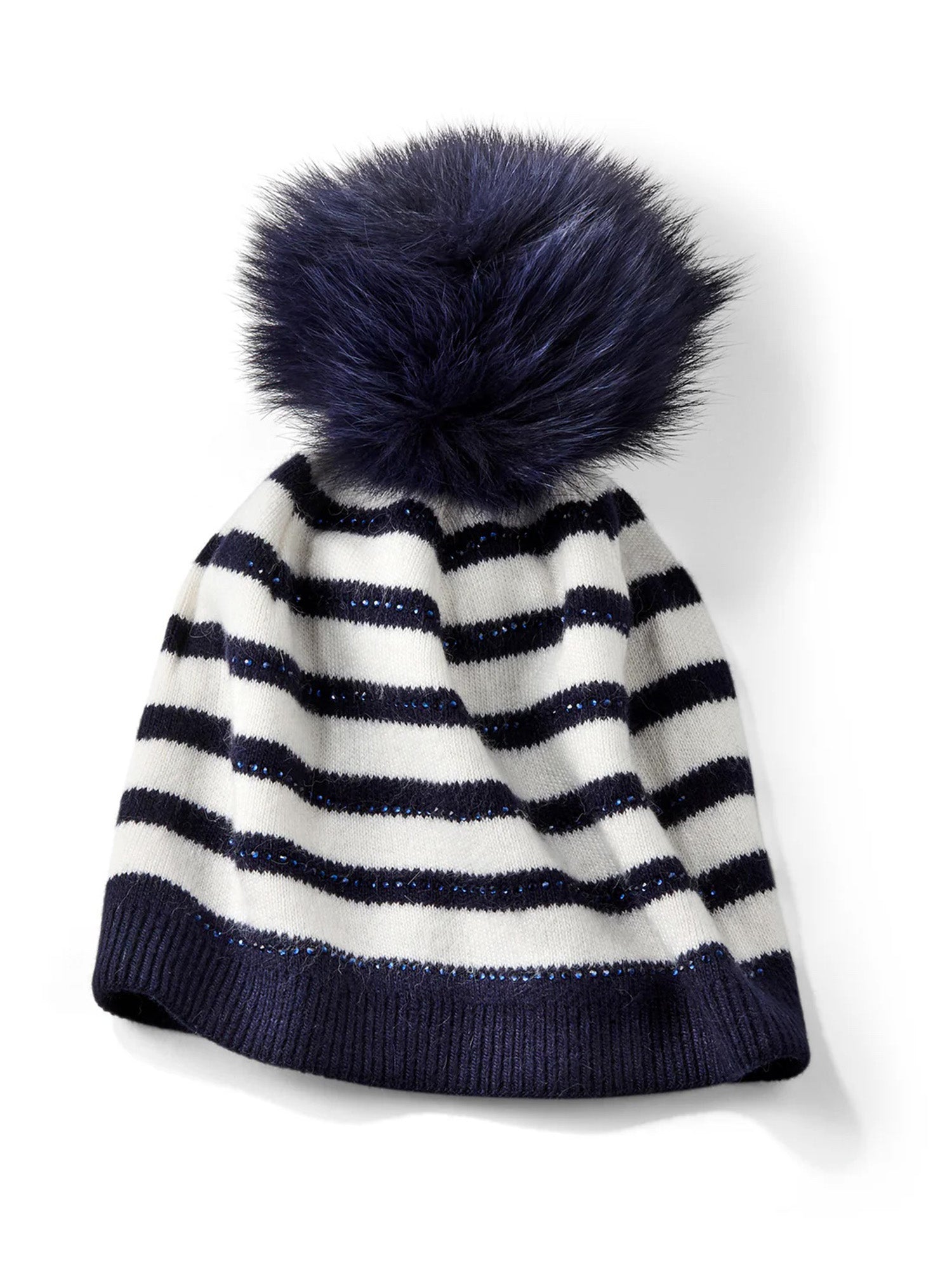 Cozy Stripe Pom Knit Beanie Hat for Women & Men - Winter Warm Fleece Lined Cuffed Cap - Perfect for Skiing, Snowboarding & Outdoor Activities