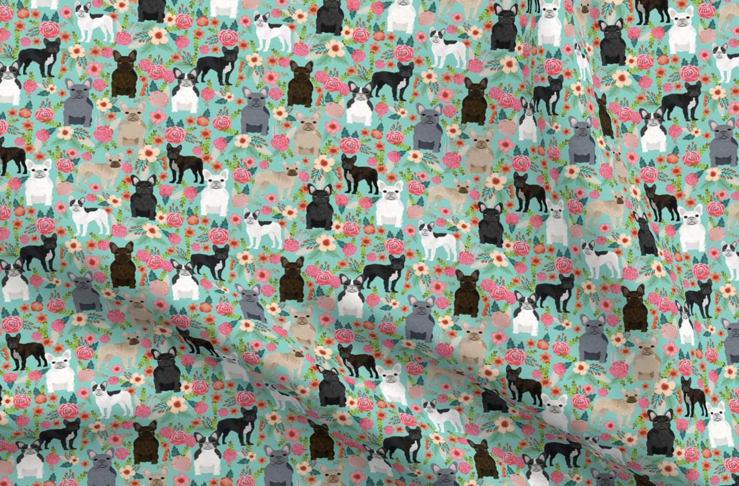 Frenchie Florals Cute French Bulldogs Printed Minky Fabric - Best Pet Bulldog Frenchies Design for Sewing, Baby Blankets & Quilt Backing | Soft Plush Fat Quarter Fabric for DIY Crafts, Home Decor & Gift Making