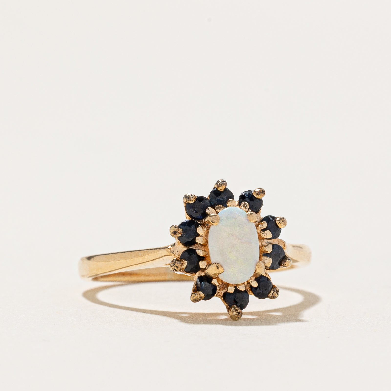 Opal & Sapphire Halo Ring - 0.45 Carat Total Weight (CTW) - Size 4.75 - Elegant Wedding, Engagement & Anniversary Jewelry Gift for Women