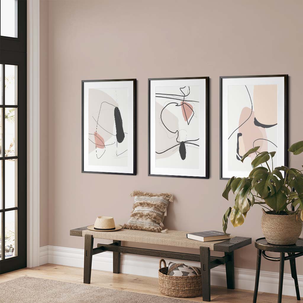Modern Abstract Wall Art - Set of 3 Framed Canvas Prints for Living Room, Bedroom & Office Decor - Contemporary Home Decorations for Housewarming Gifts