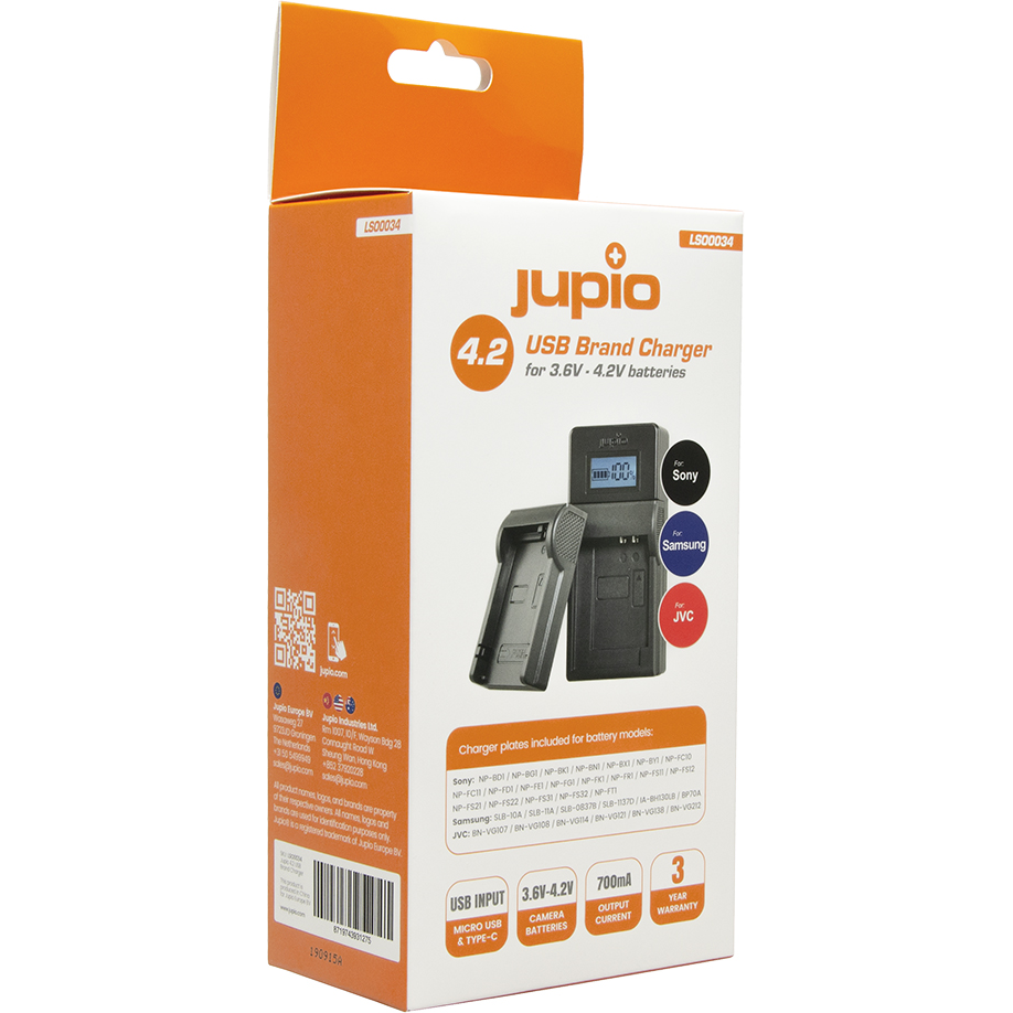 Jupio Sony 3.7V 4.2V USB Battery Charger - Fast Charging for Sony Cameras, Camcorders & Digital Devices | Perfect for Travel, Photography & Professional Use