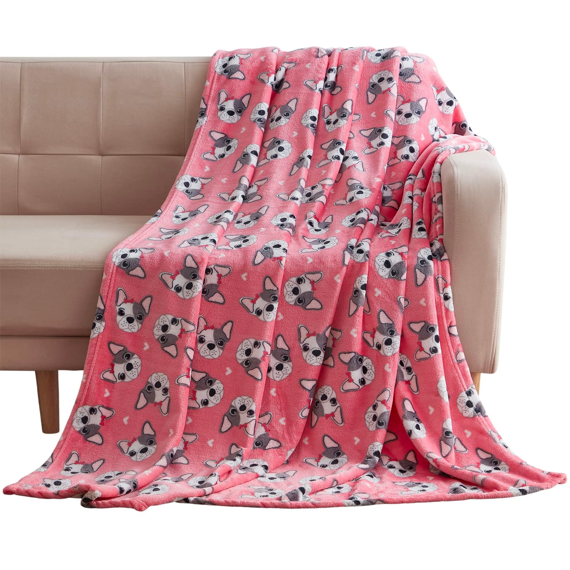 Valentine's Day Soft Throw Blanket - Cozy Dog Themed Blanket in Pink, Black & White for Couch, Sofa, Chair, Bed or Dorm Room | Perfect Gift for Pet Lovers & Home Decor