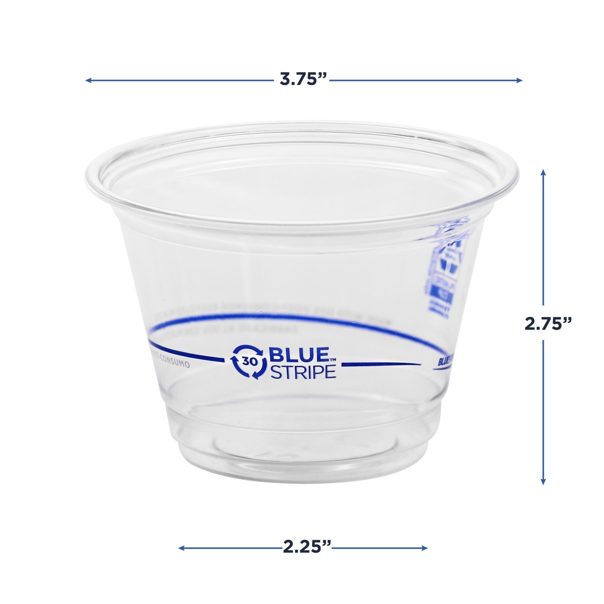 Eco-Friendly BlueStripe Recycled 9oz Plastic Cups - 1000 Pack, 30% Post-Consumer Recycled PET (rPET) Material, Clear Disposable Cups for Cold Beverages, Parties, Picnics & Office Use