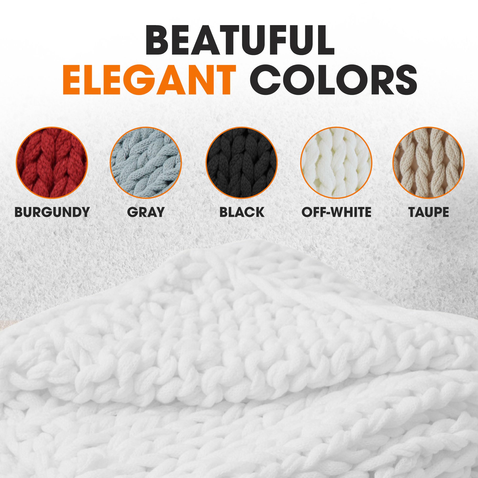 Cheer Collection Chunky Knit Blanket - Ultra Soft Oversized 50x60 Inch Knitted Throw Blanket for Bed, Couch & Sofa | Cozy Machine Washable Blanket for Winter, Home Decor, Gift Giving & Relaxation - White