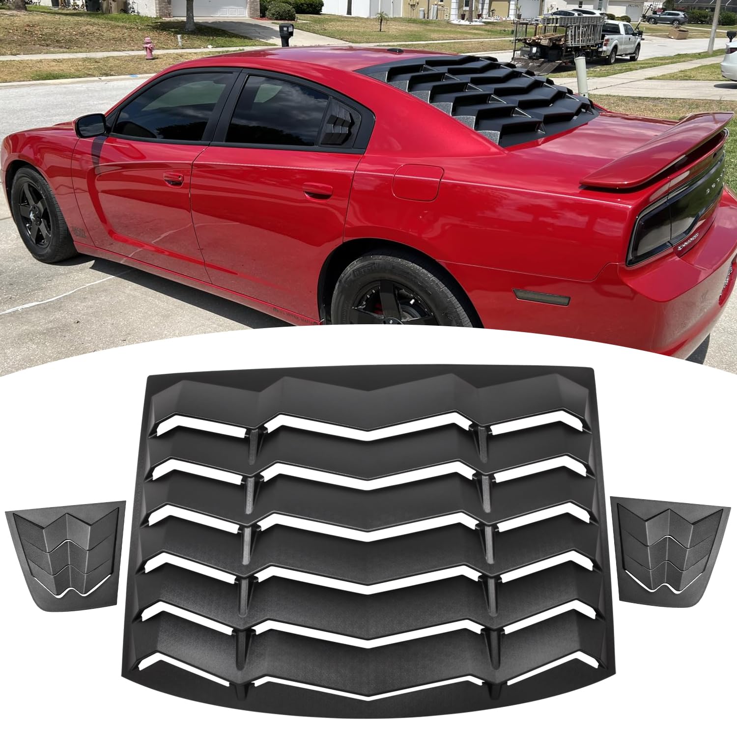 Dodge Charger Louvers Rear & Side Window Sun Shade Cover - Matte Black | Fits 2011-2024 Models (SXT, GT, R/T, Scat Pack, SRT Hellcat, Widebody, Redeye, Daytona) | UV Protection & Stylish Upgrade for Hot Climates & Car Shows
