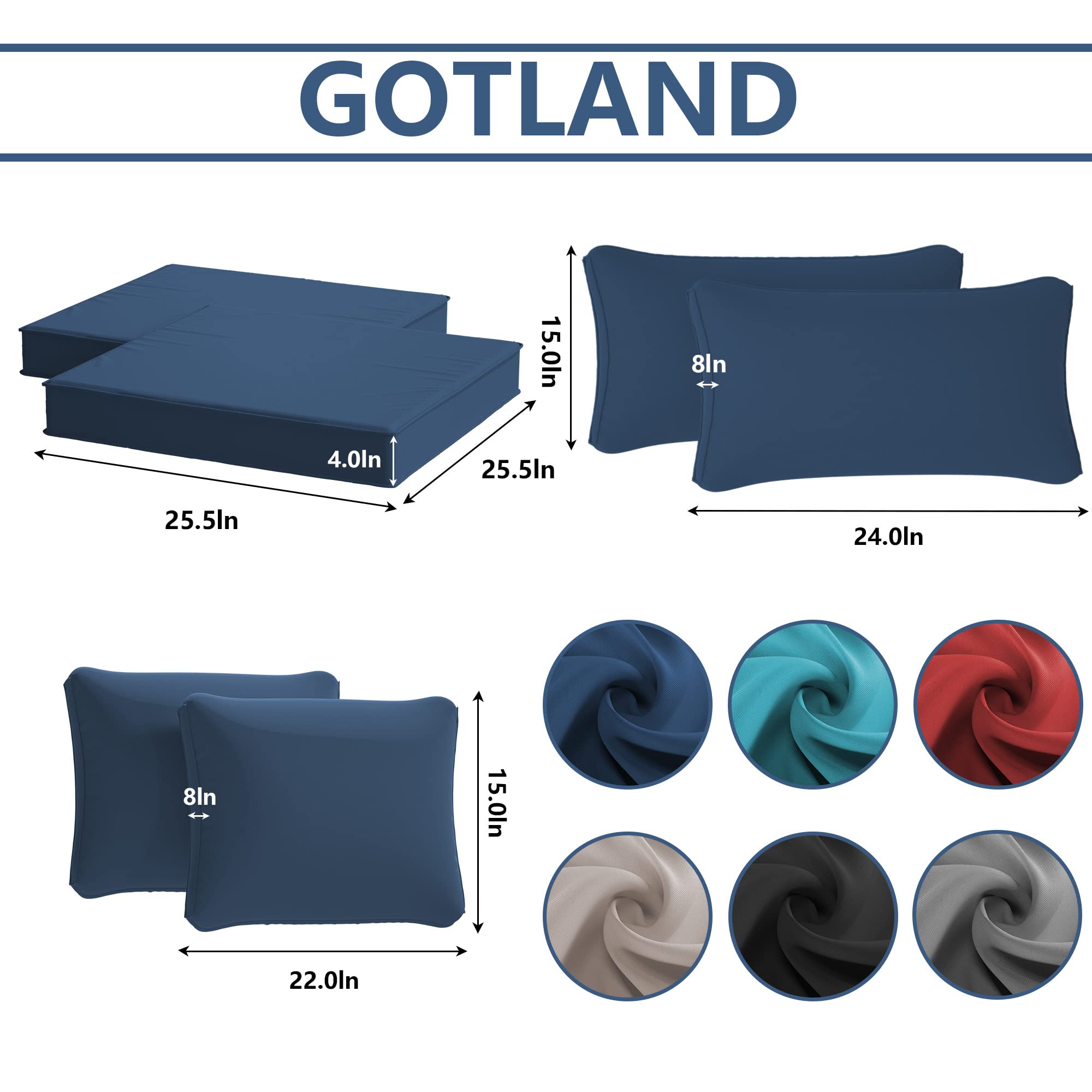 Waterproof Gotland Patio Cushion Covers Replacement - Outdoor Sofa Couch Slipcovers with Zipper Design - Durable All-Weather Seat Covers for Patio Furniture, Deck Chairs & Poolside Lounging