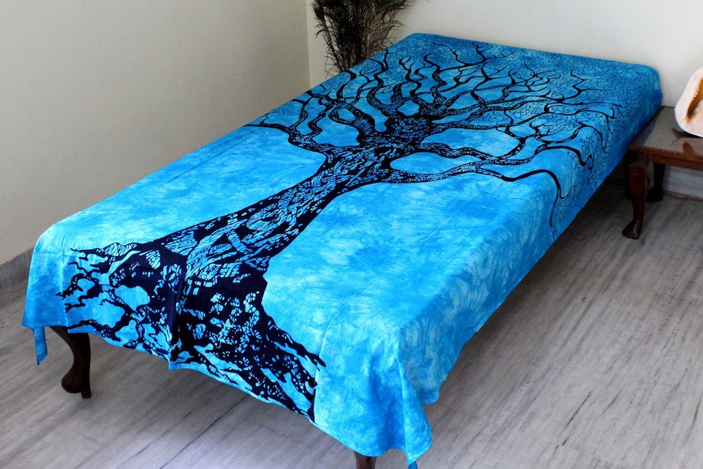Blue and Black Mandala Cotton Printed Tapestry - Hippie Wall Hanging, Bed Sheet, Throw Blanket, Room Divider for Boho Bedroom Decor | Perfect for Dorm Rooms, Meditation Spaces & Festival Camping