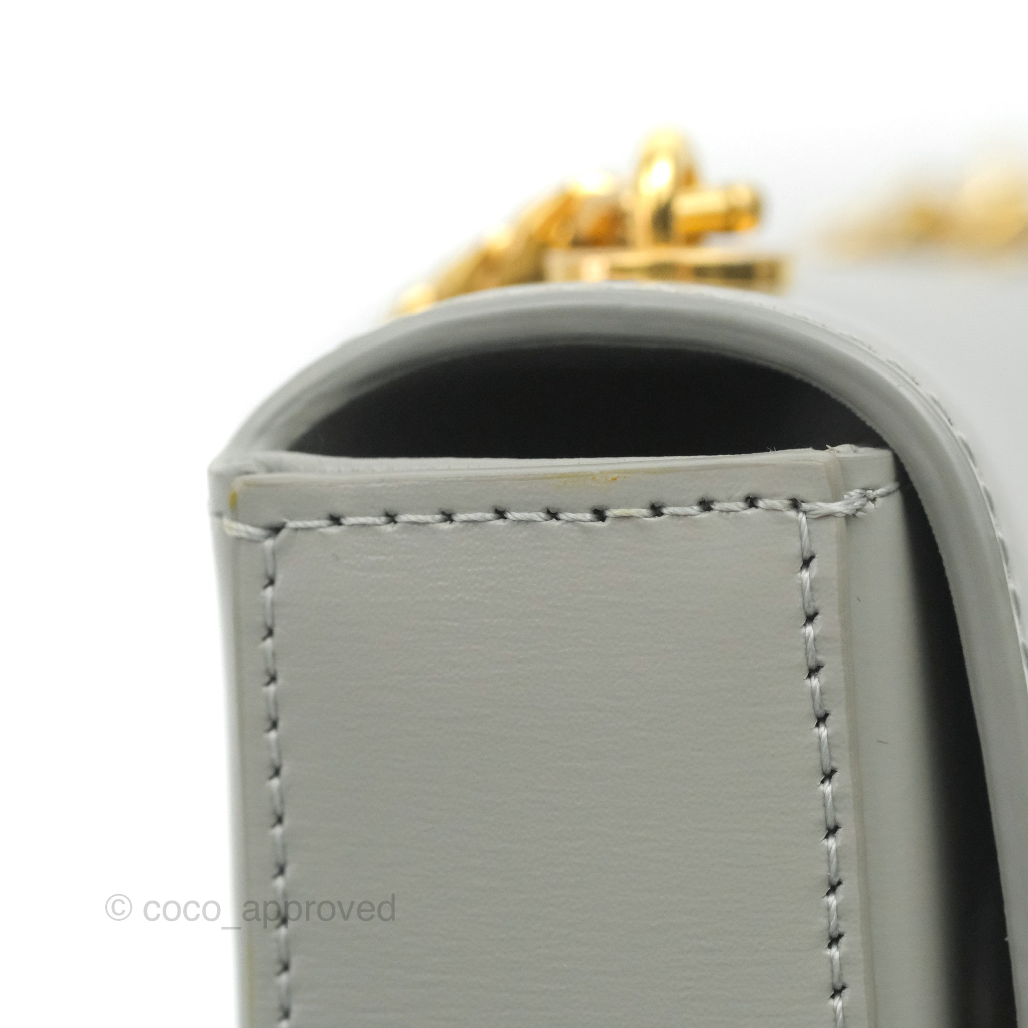 Celine Chain Shoulder Bag in Pale Grey | Shiny Calfskin Leather Crossbody Purse for Women | Perfect for Work, Evening Out & Travel