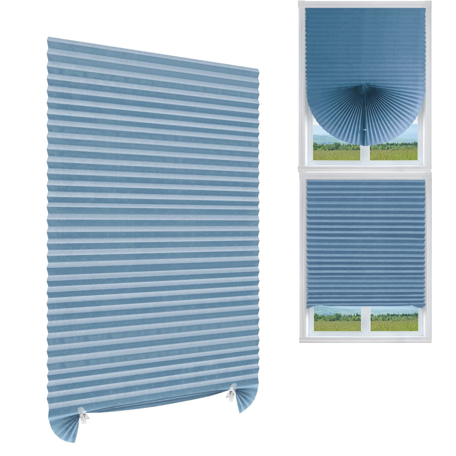 MALOKI Pleated Window Blinds - Cordless Light Filtering & Room Darkening Temporary Shades for Home, Bedroom, Office - 24