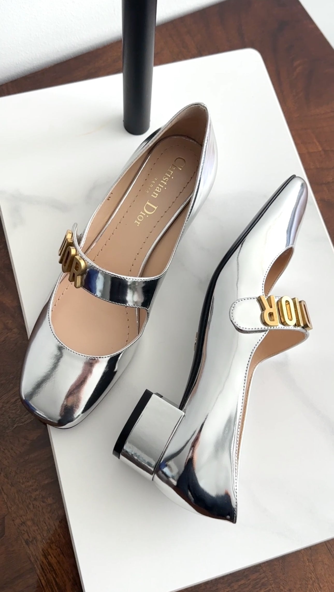Christian Dior Silver Metallic Baby D Block Heel Mary Jane Shoes Size 35.5 - Luxury Women's Dress Pumps for Weddings, Parties & Formal Events