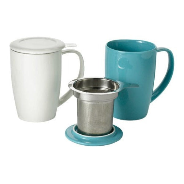 FORLIFE Curve Tall Tea Mug with Infuser and Lid - Perfect for Loose Leaf Tea, Herbal Tea, and Coffee at Home or Office