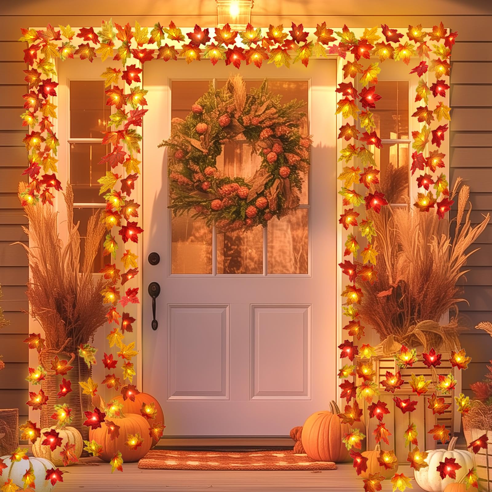 20LED Multicolored Maple Leaf String Lights - 10Ft Battery Operated Fall Garland for Indoor/Outdoor Halloween & Thanksgiving Decor | Perfect for Fireplace Mantel, Front Porch, and Table Centerpieces