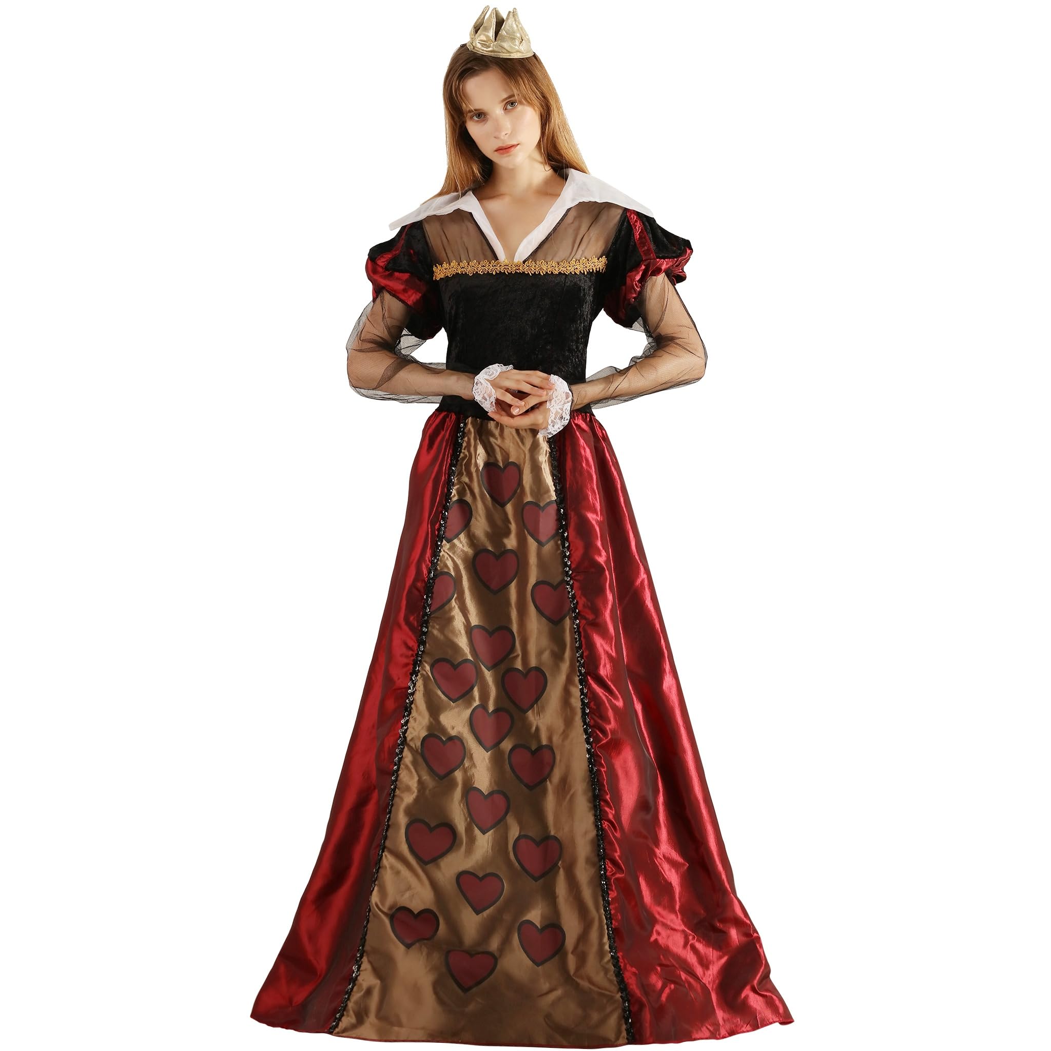 Halloween Alice Red Queen Dress for Adult Women | Queen of Hearts Costume | Medieval Vintage Dress for Cosplay, Themed Parties & Halloween Events