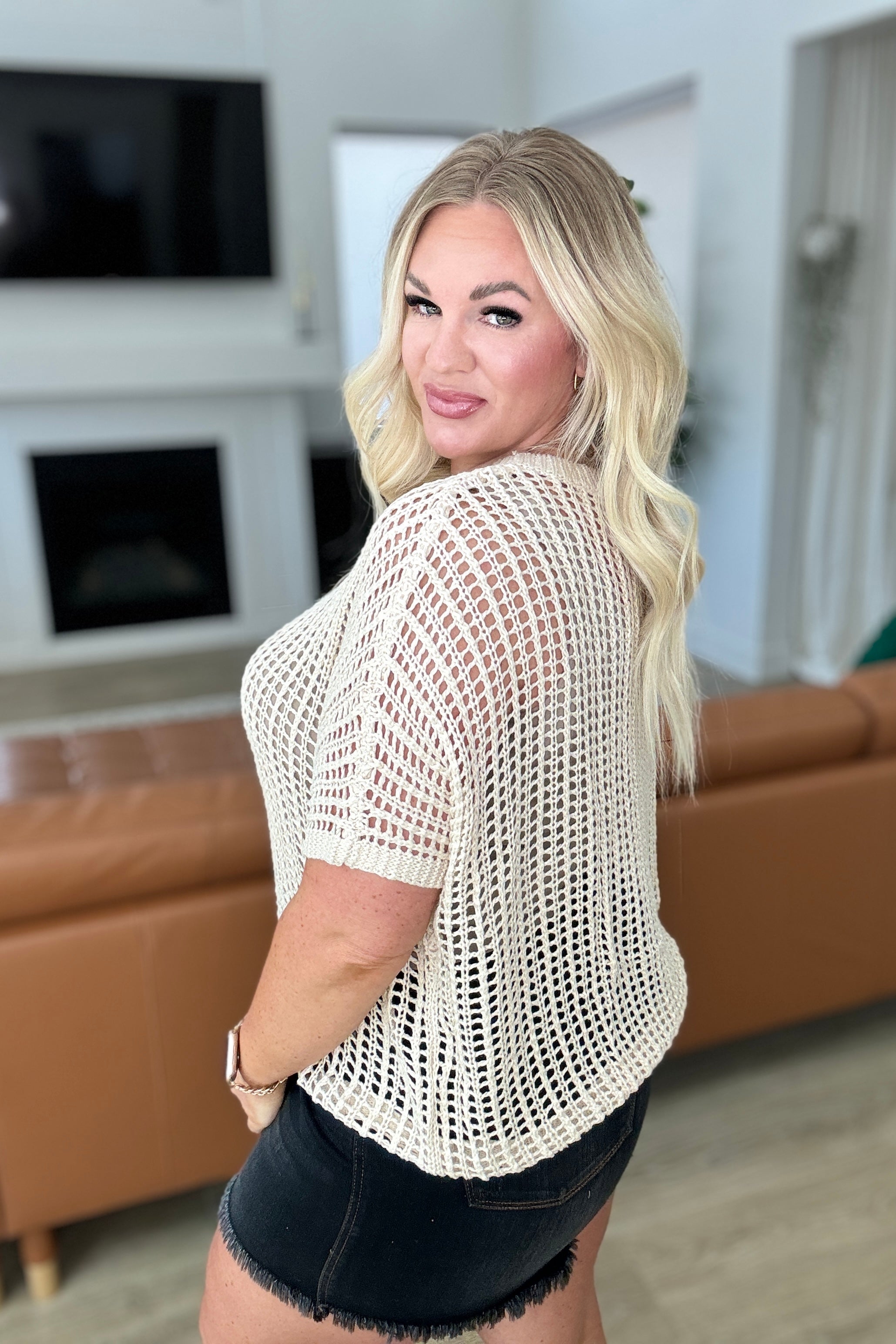 Coastal Dreams Cream Fishnet Top - Stylish Boho Beachwear for Summer Outfits & Music Festivals
